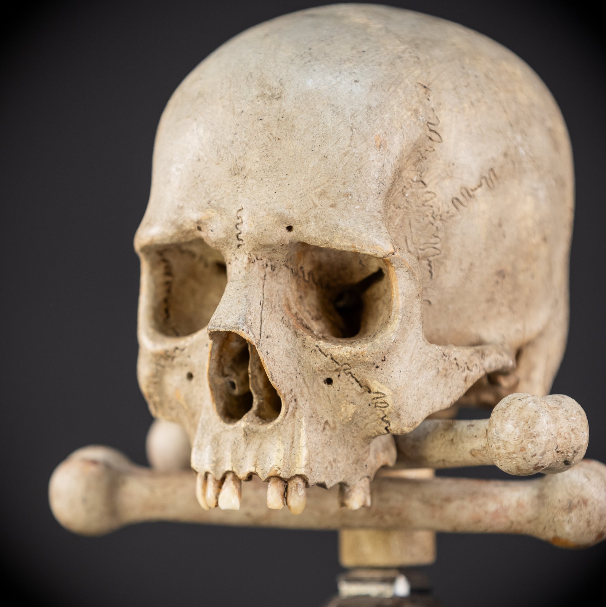 Memento Mori Wood Carving & Silver | French 1700s Antique 12.6"