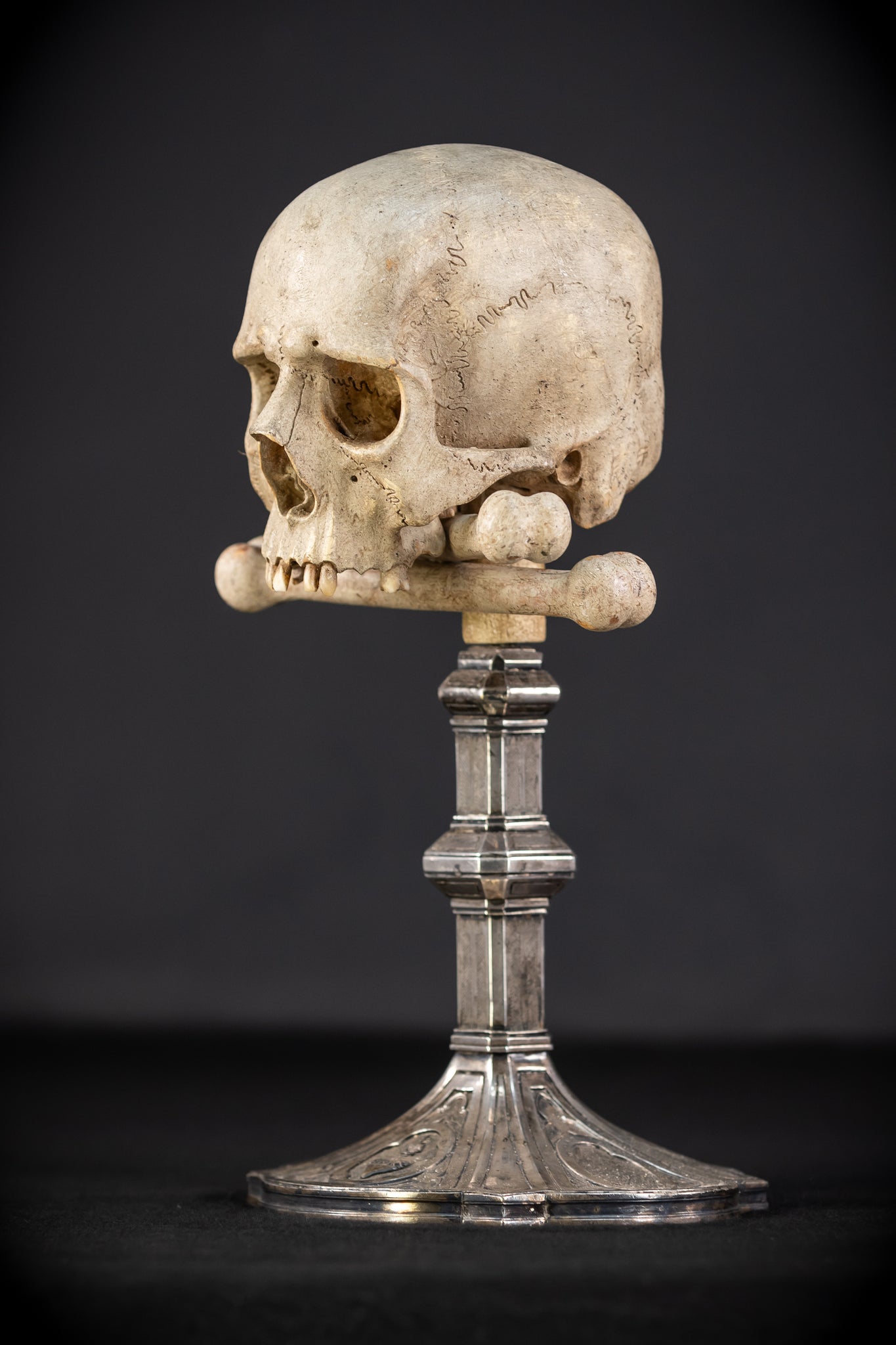 Memento Mori Wood Carving & Silver | French 1700s Antique 12.6"