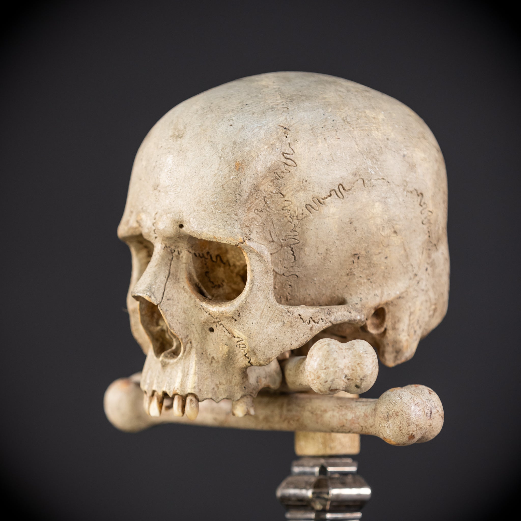 Memento Mori Wood Carving & Silver | French 1700s Antique 12.6"