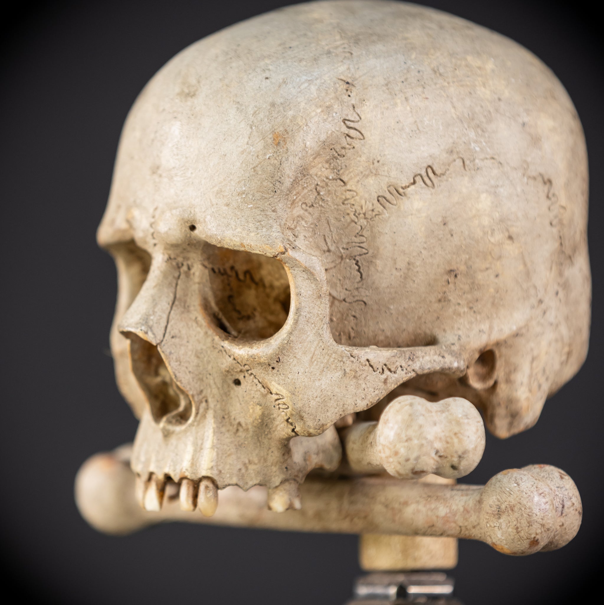 Memento Mori Wood Carving & Silver | French 1700s Antique 12.6"