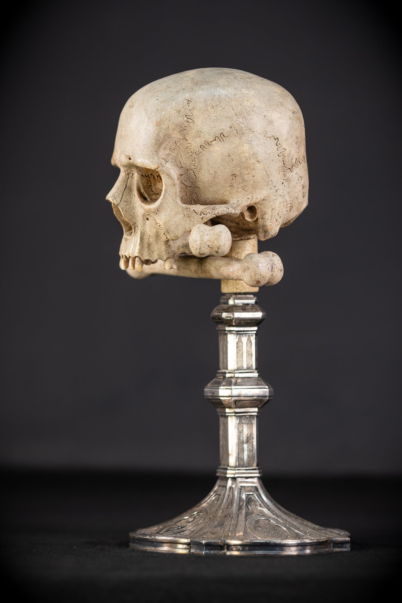 Memento Mori Wood Carving & Silver | French 1700s Antique 12.6"