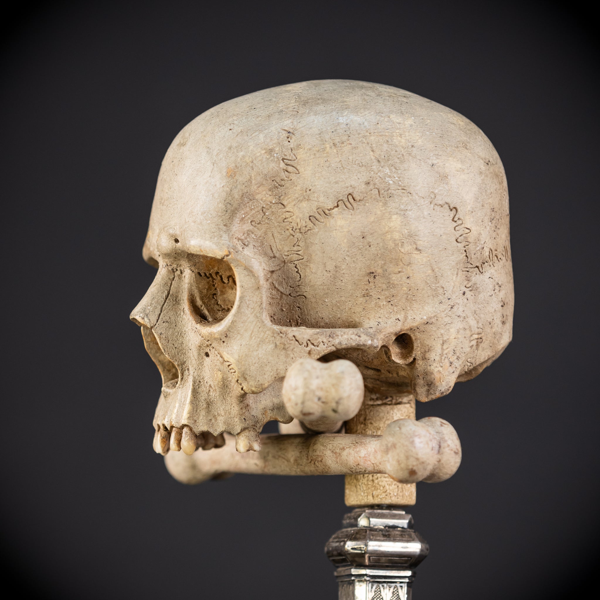 Memento Mori Wood Carving & Silver | French 1700s Antique 12.6"