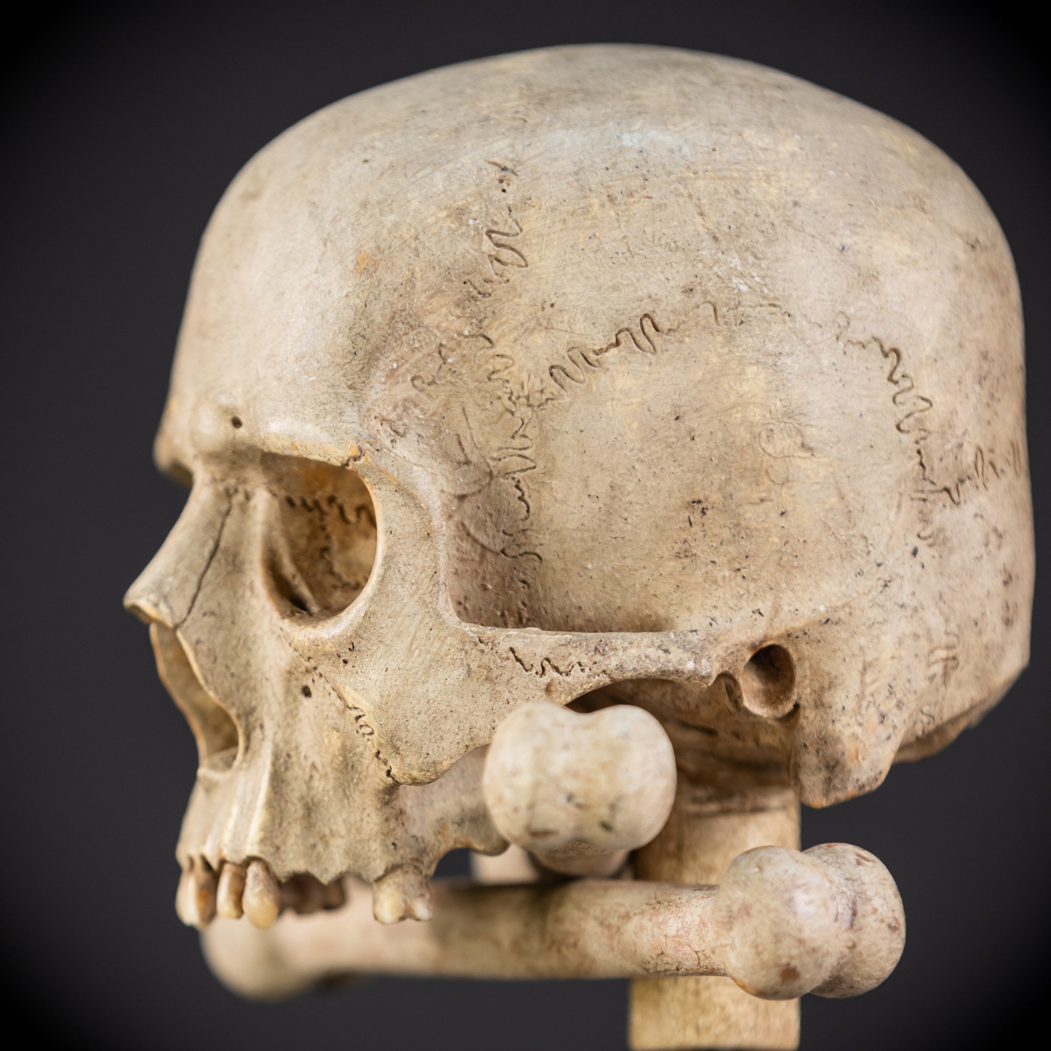 Memento Mori Wood Carving & Silver | French 1700s Antique 12.6"