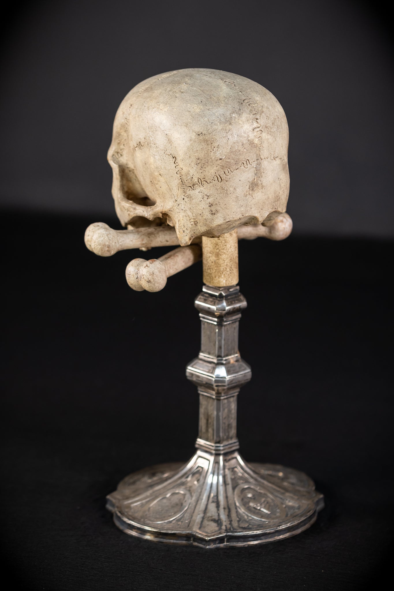 Memento Mori Wood Carving & Silver | French 1700s Antique 12.6"