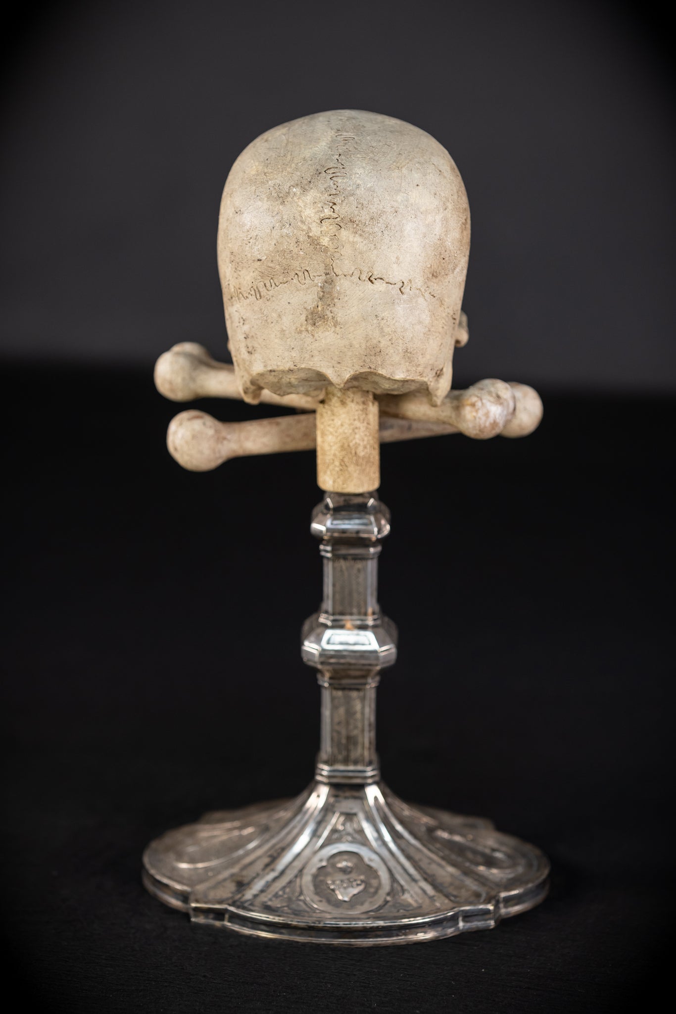 Memento Mori Wood Carving & Silver | French 1700s Antique 12.6"