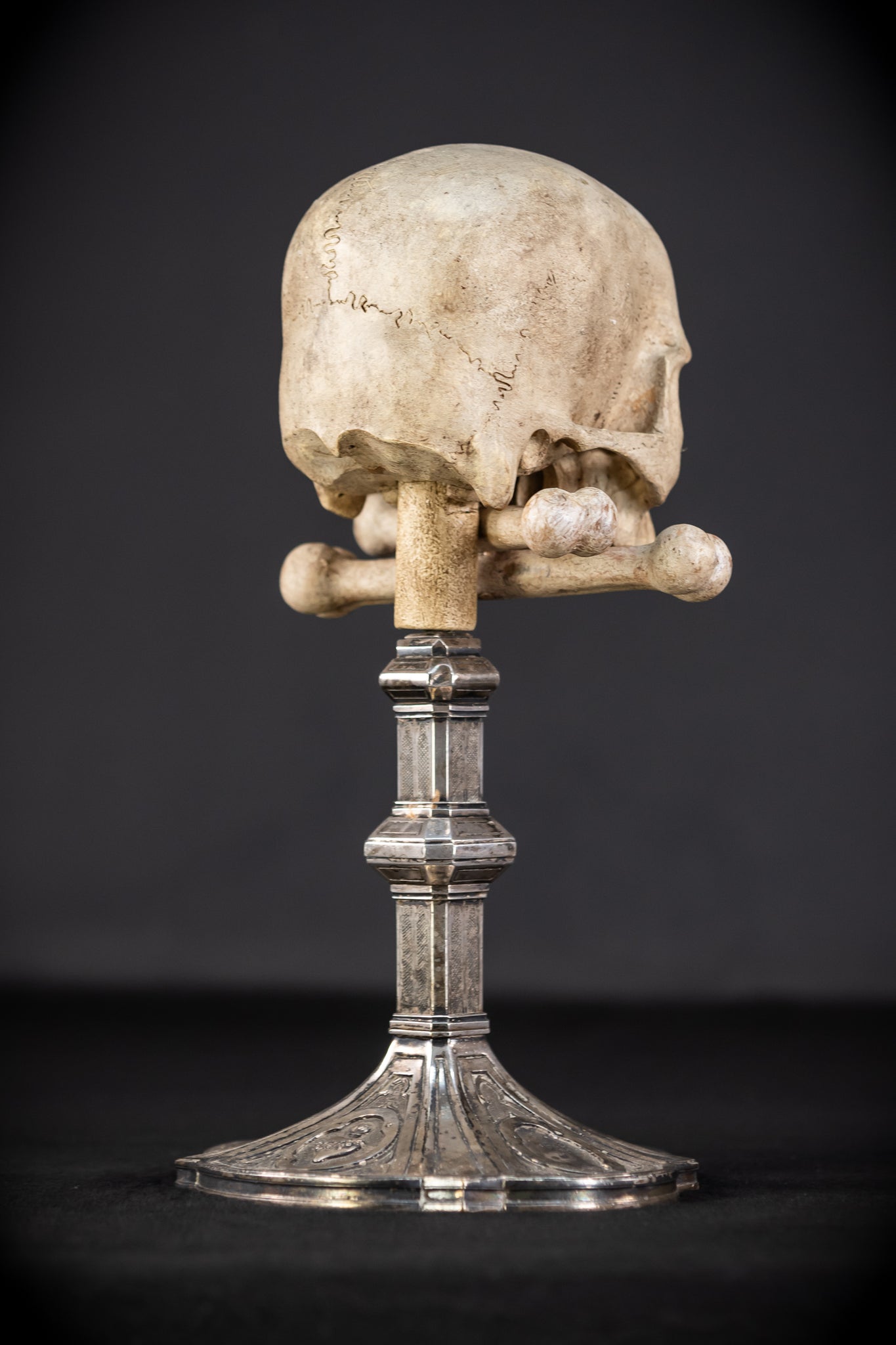 Memento Mori Wood Carving & Silver | French 1700s Antique 12.6"