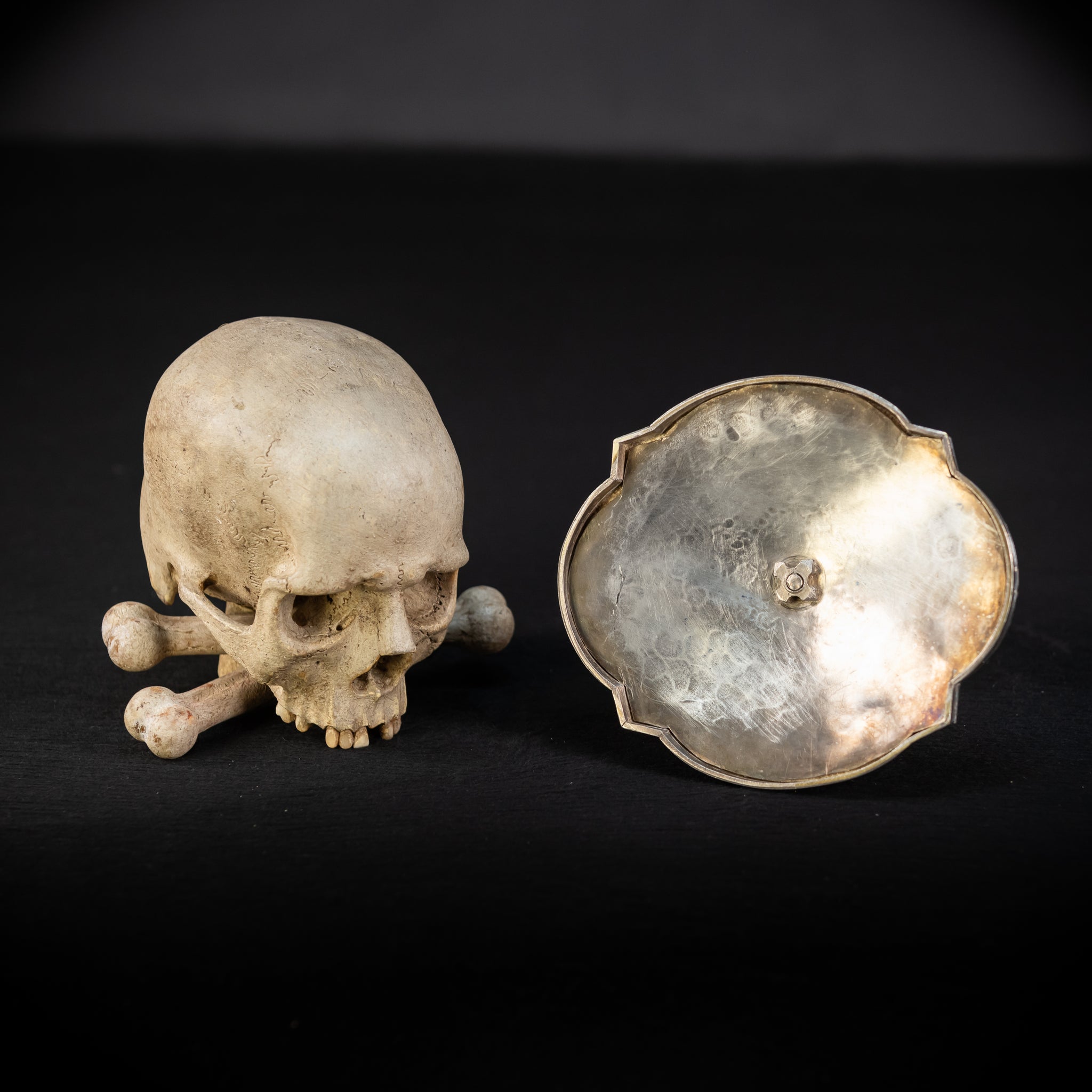 Memento Mori Wood Carving & Silver | French 1700s Antique 12.6"