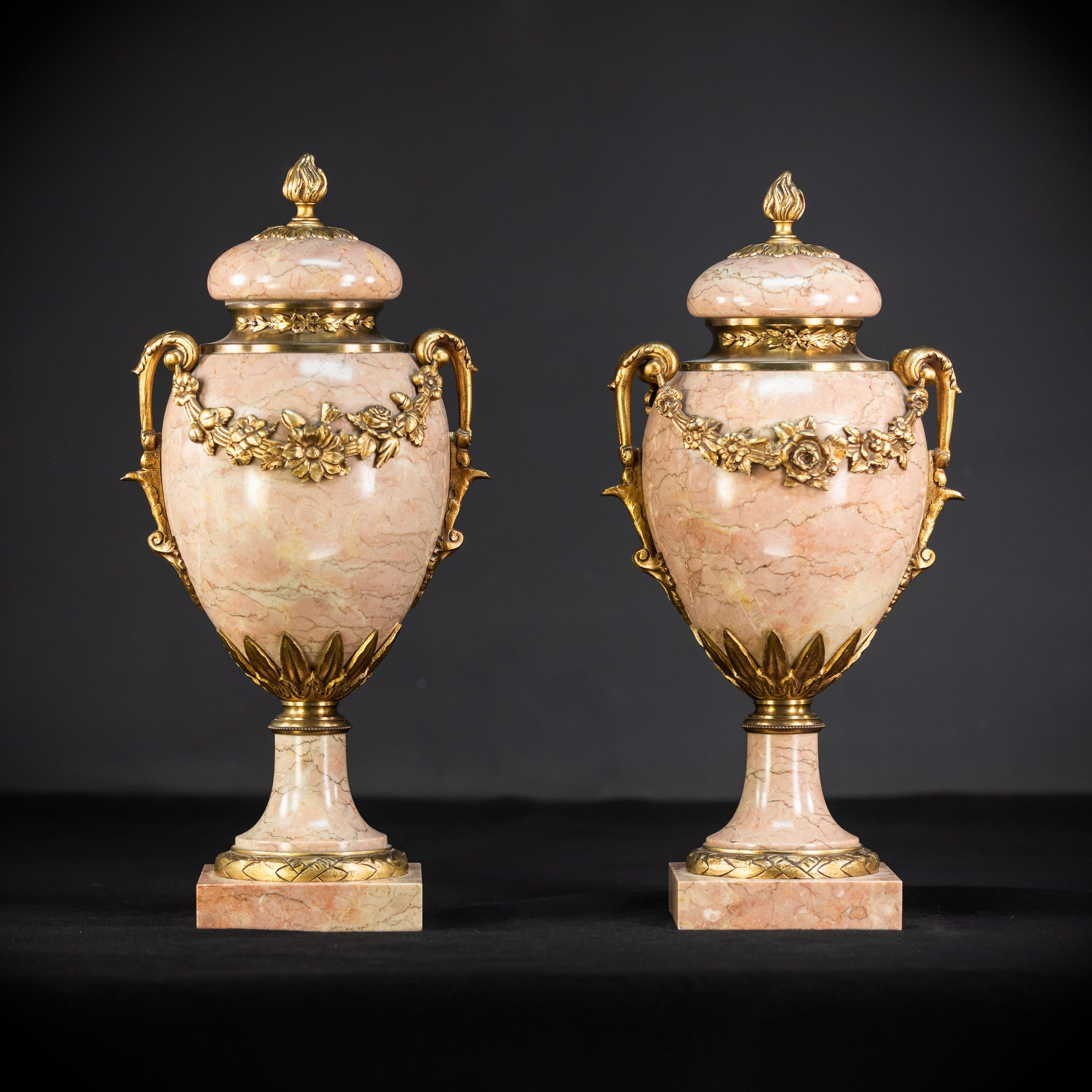 Pair of Urns / Cassolettes Marble and Gilt Bronze | 1800s Antique