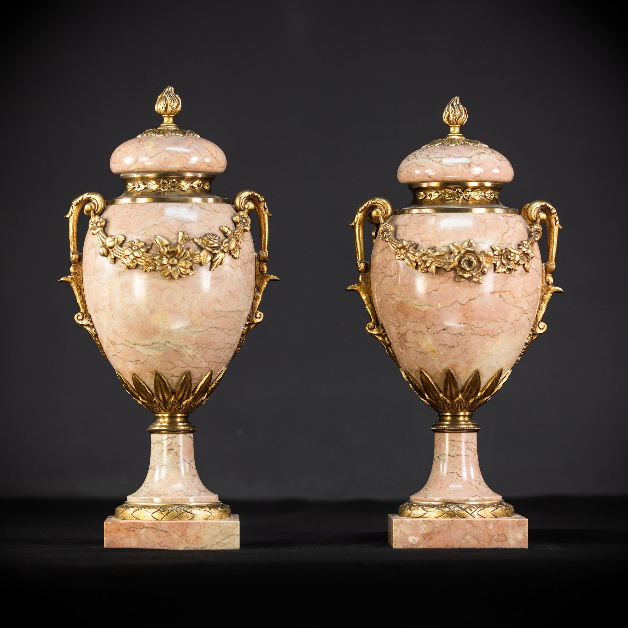 Pair of Urns / Cassolettes Marble and Gilt Bronze | 1800s Antique