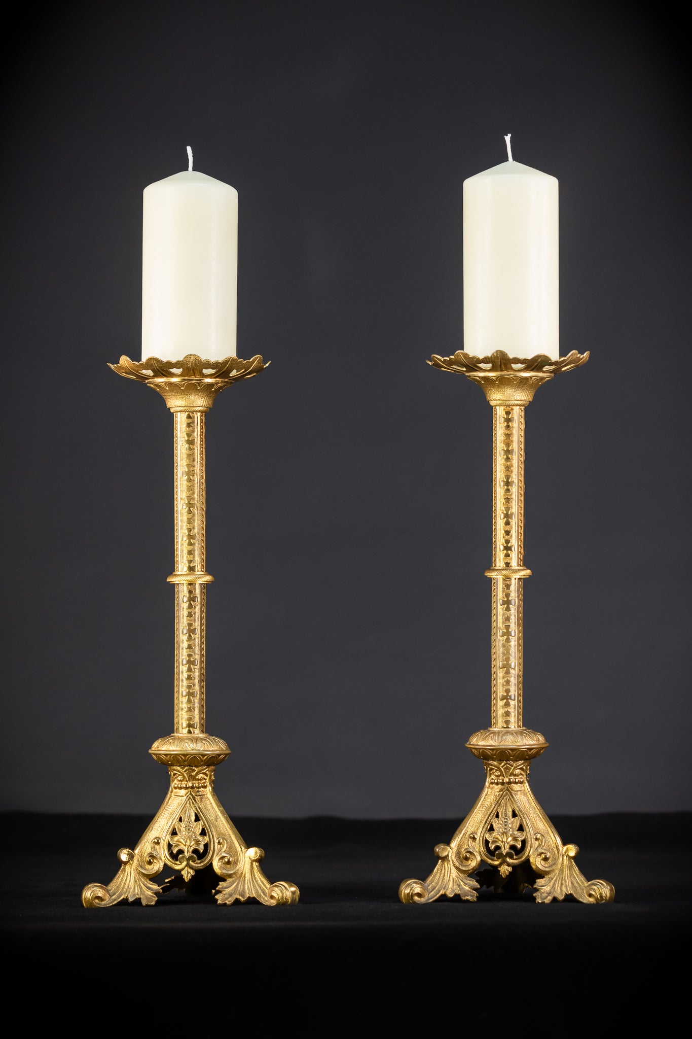 Pair of Gothic Bronze Candlesticks | 1800s Antique