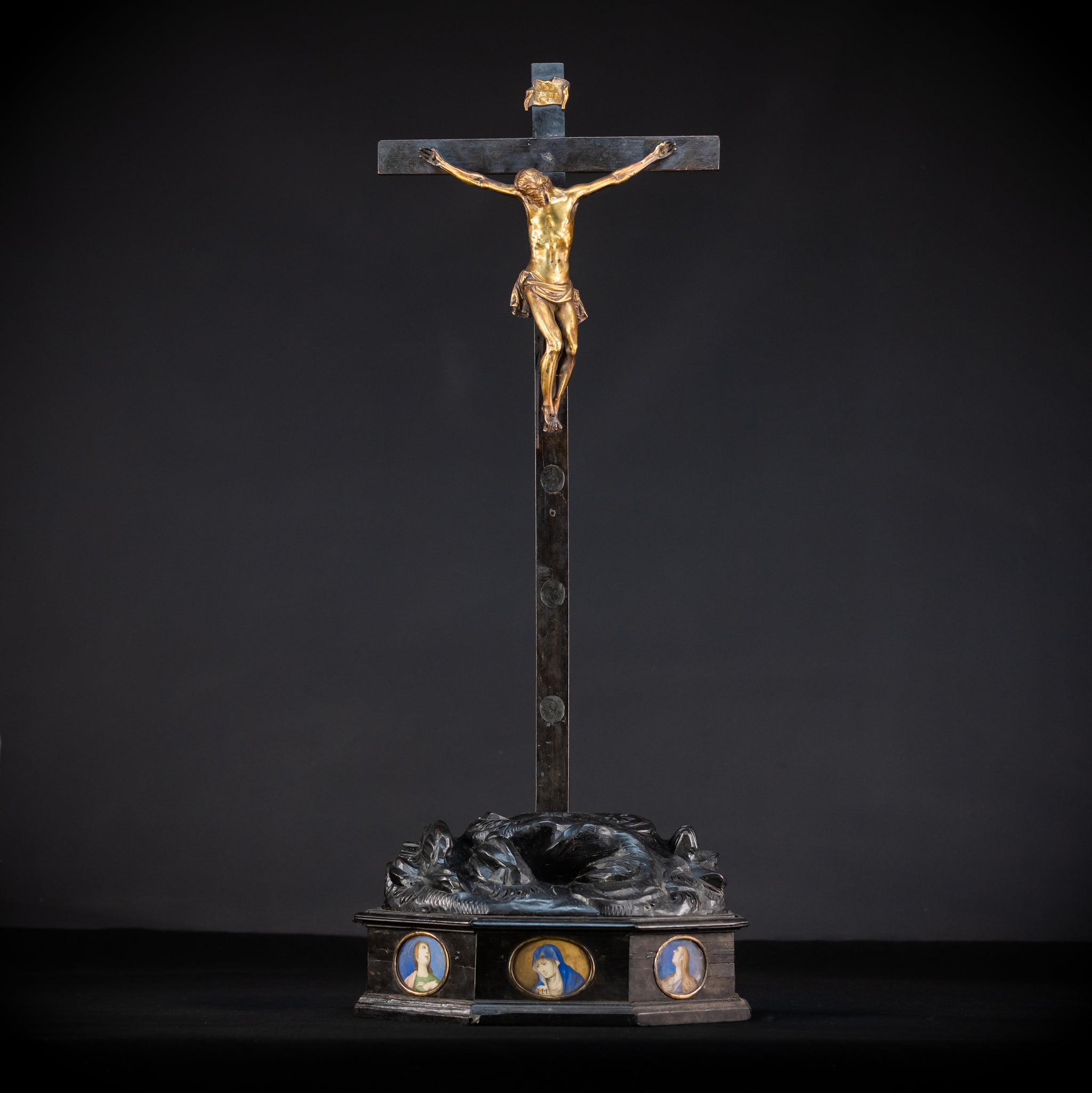RARE 1500s Wooden Crucifix w Bronze Corpus Christi | 29.5"