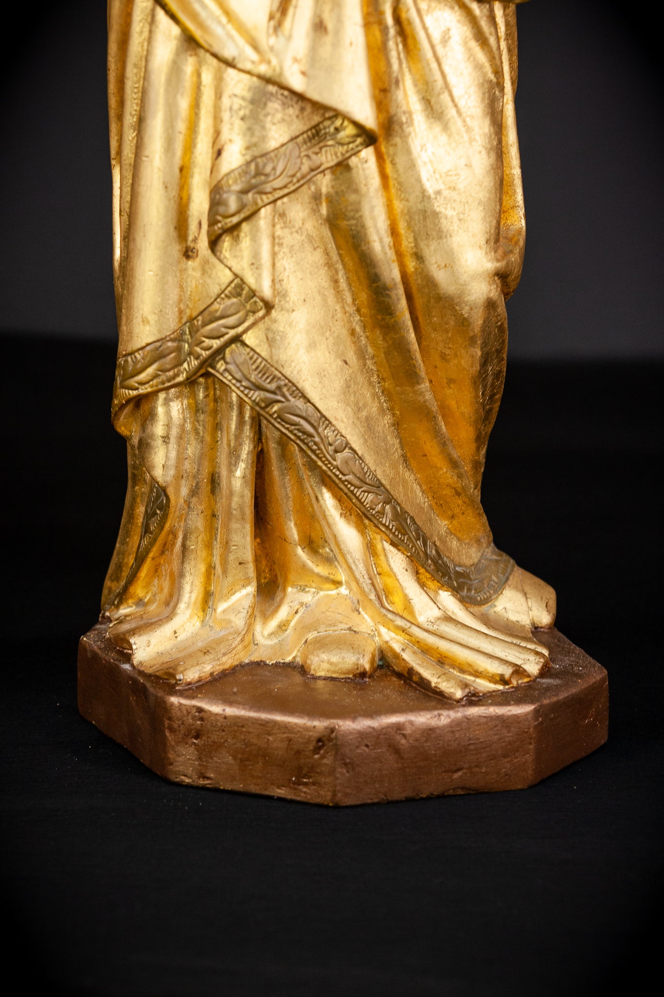 Virgin Mary with Child Jesus Gilded Wooden Sculpture | 1800s Antique | 27.2”/ 69 cm