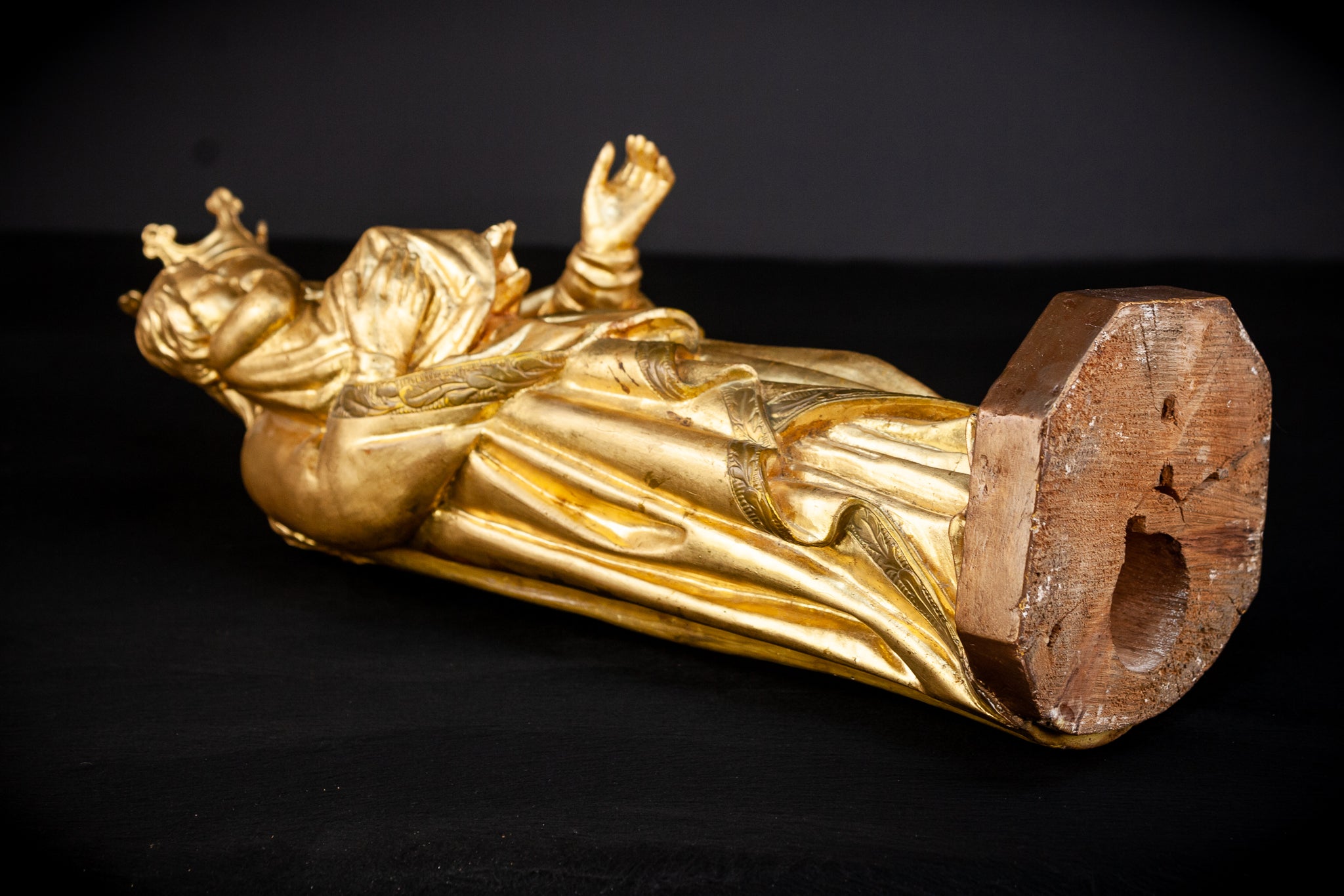 Virgin Mary with Child Jesus Gilded Wooden Sculpture | 1800s Antique | 27.2”/ 69 cm