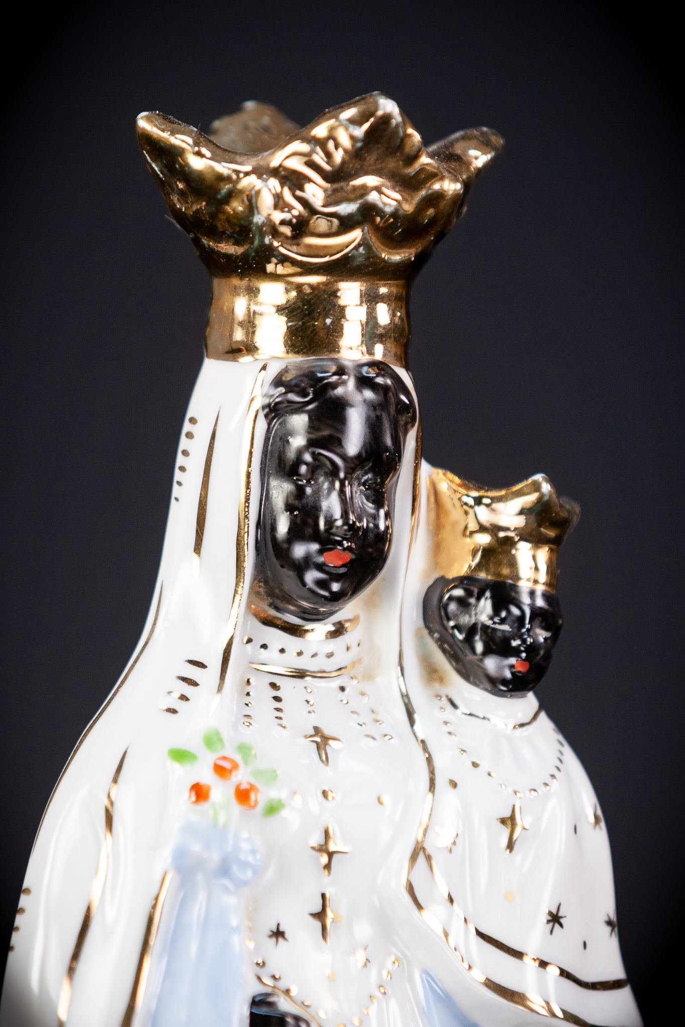 Black Madonna Porcelain Statue | Antique 9.4" / 24 cm