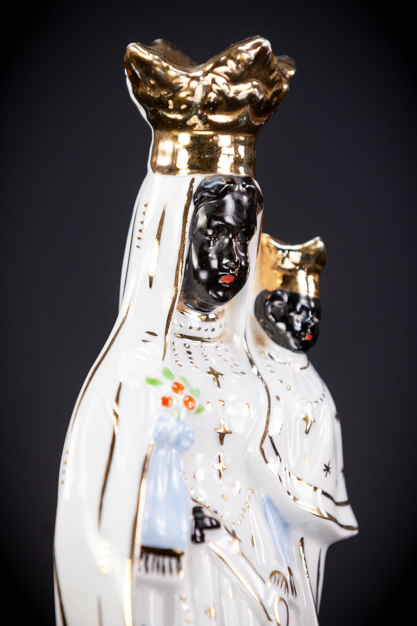 Black Madonna Porcelain Statue | Antique 9.4" / 24 cm