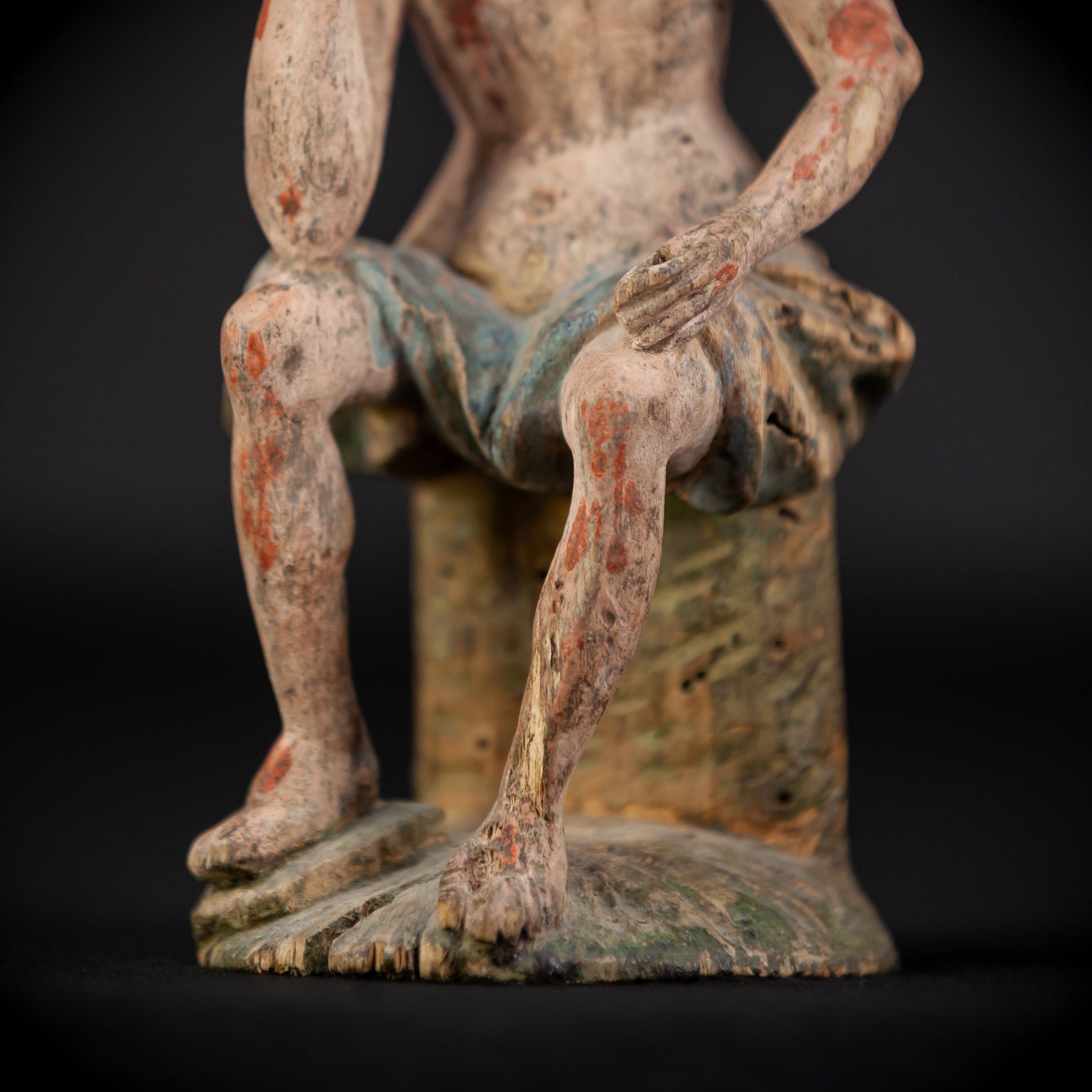 Pensive Christ Wooden Sculpture | 1700s Antique | 7.3" / 18.5 cm