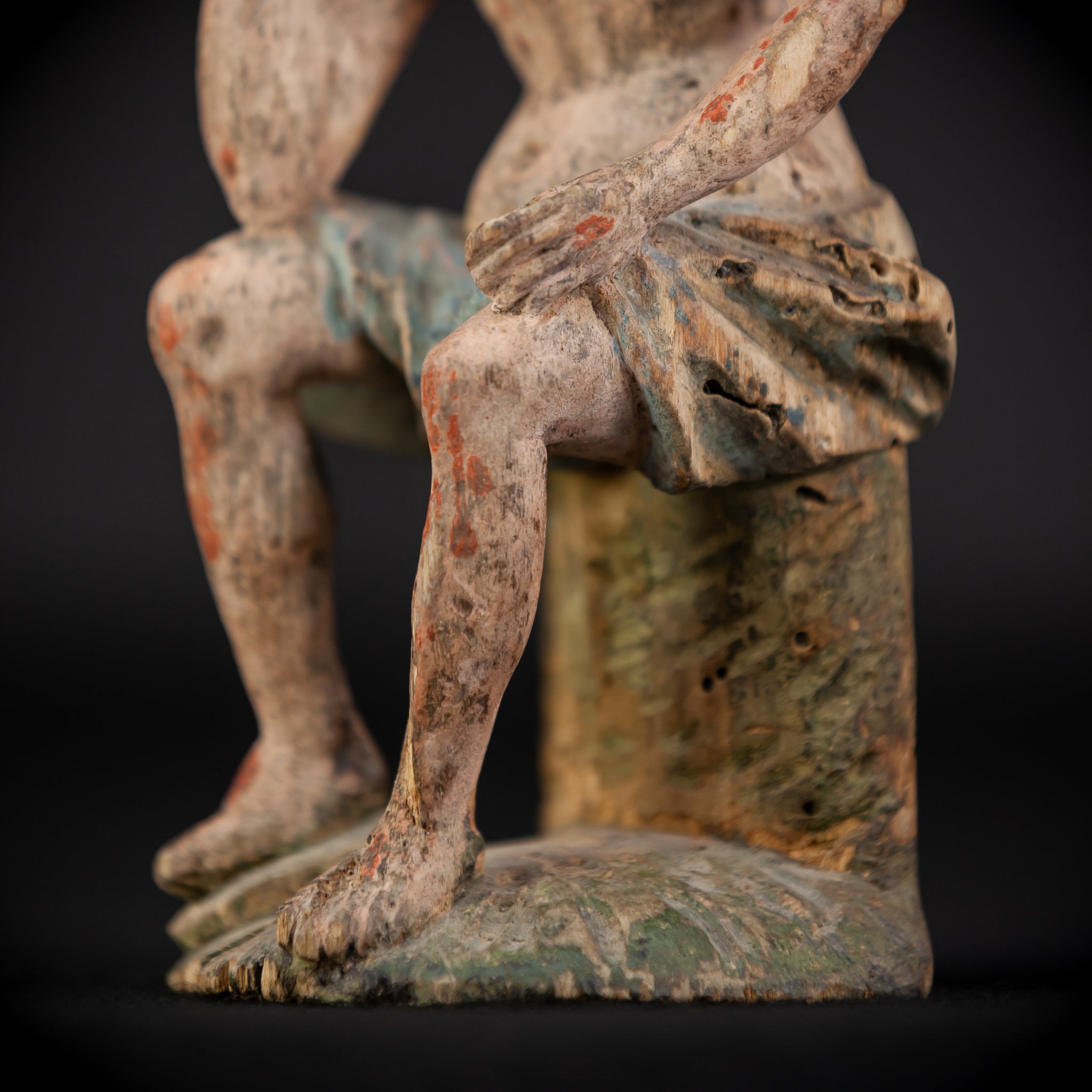 Pensive Christ Wooden Sculpture | 1700s Antique | 7.3" / 18.5 cm