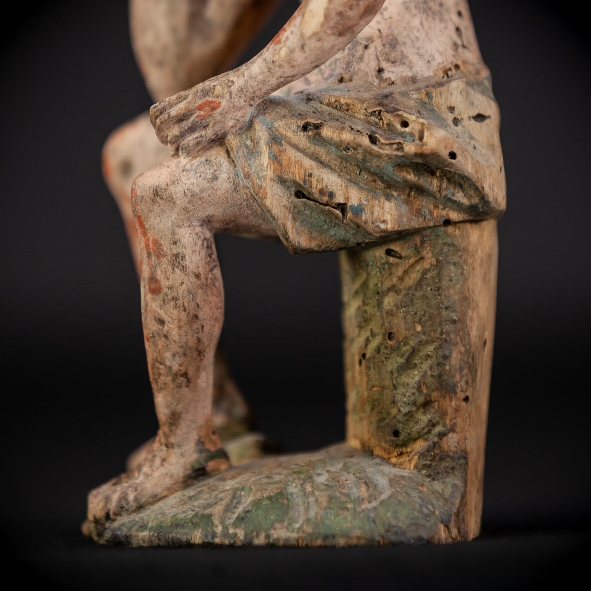 Pensive Christ Wooden Sculpture | 1700s Antique | 7.3" / 18.5 cm