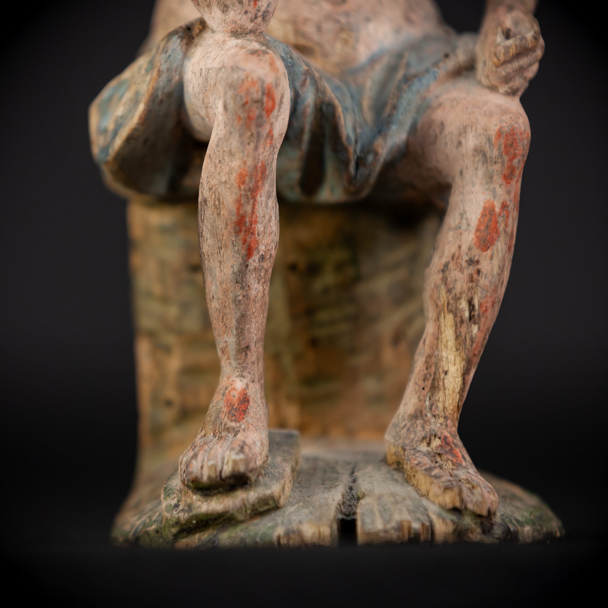 Pensive Christ Wooden Sculpture | 1700s Antique | 7.3" / 18.5 cm