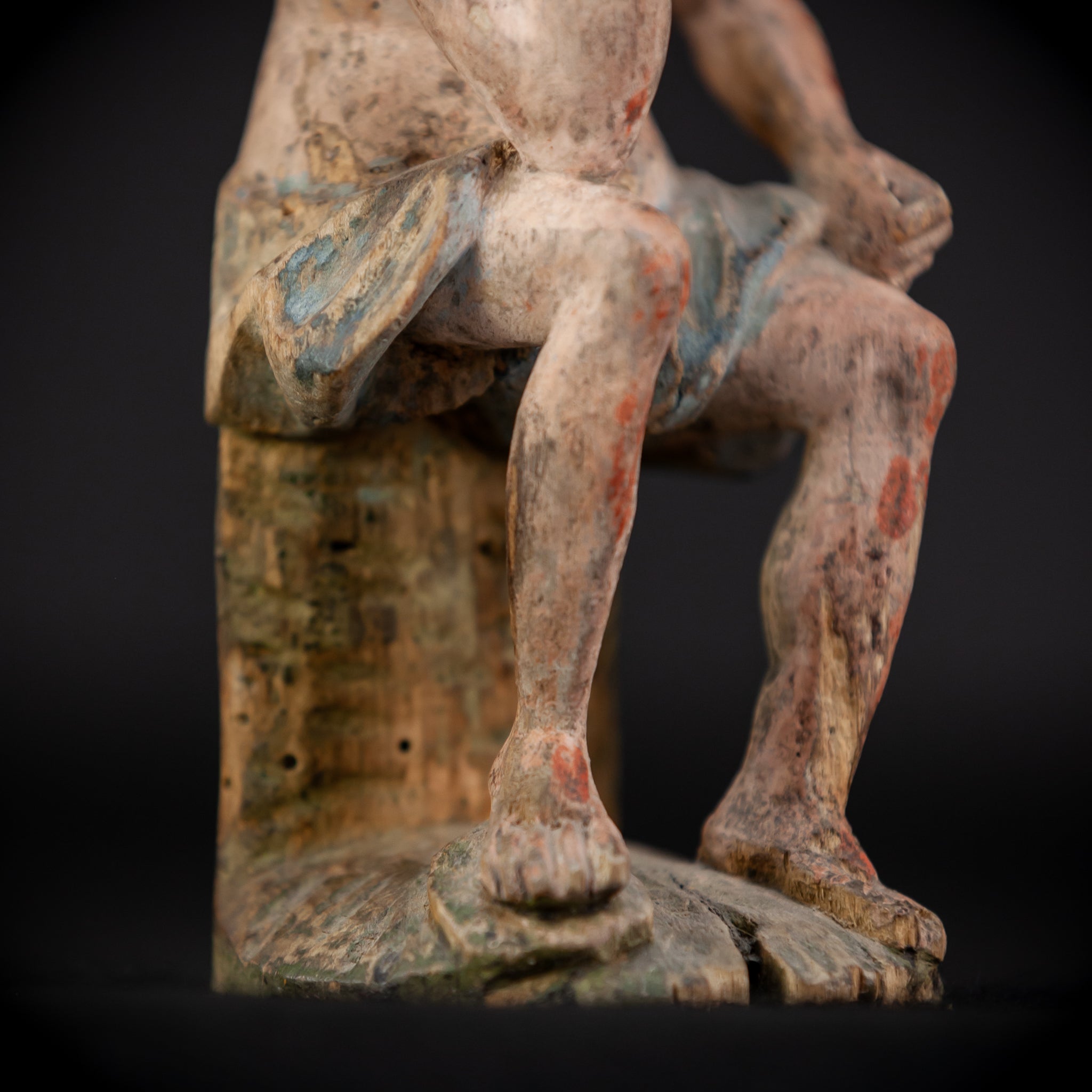 Pensive Christ Wooden Sculpture | 1700s Antique | 7.3" / 18.5 cm