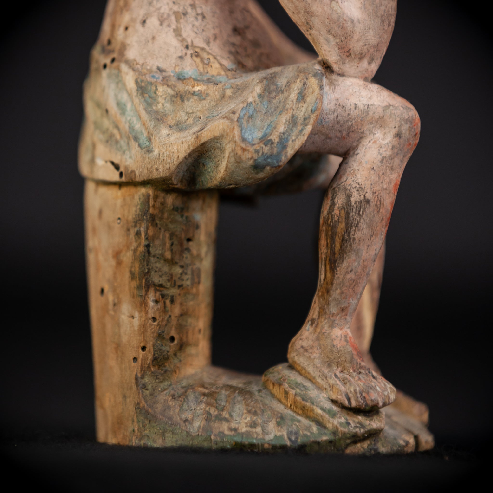 Pensive Christ Wooden Sculpture | 1700s Antique | 7.3" / 18.5 cm