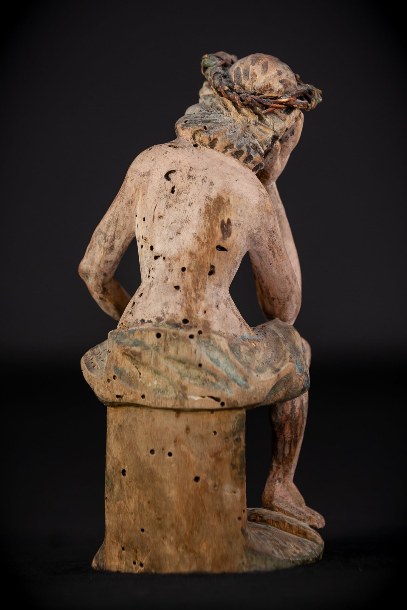 Pensive Christ Wooden Sculpture | 1700s Antique | 7.3" / 18.5 cm