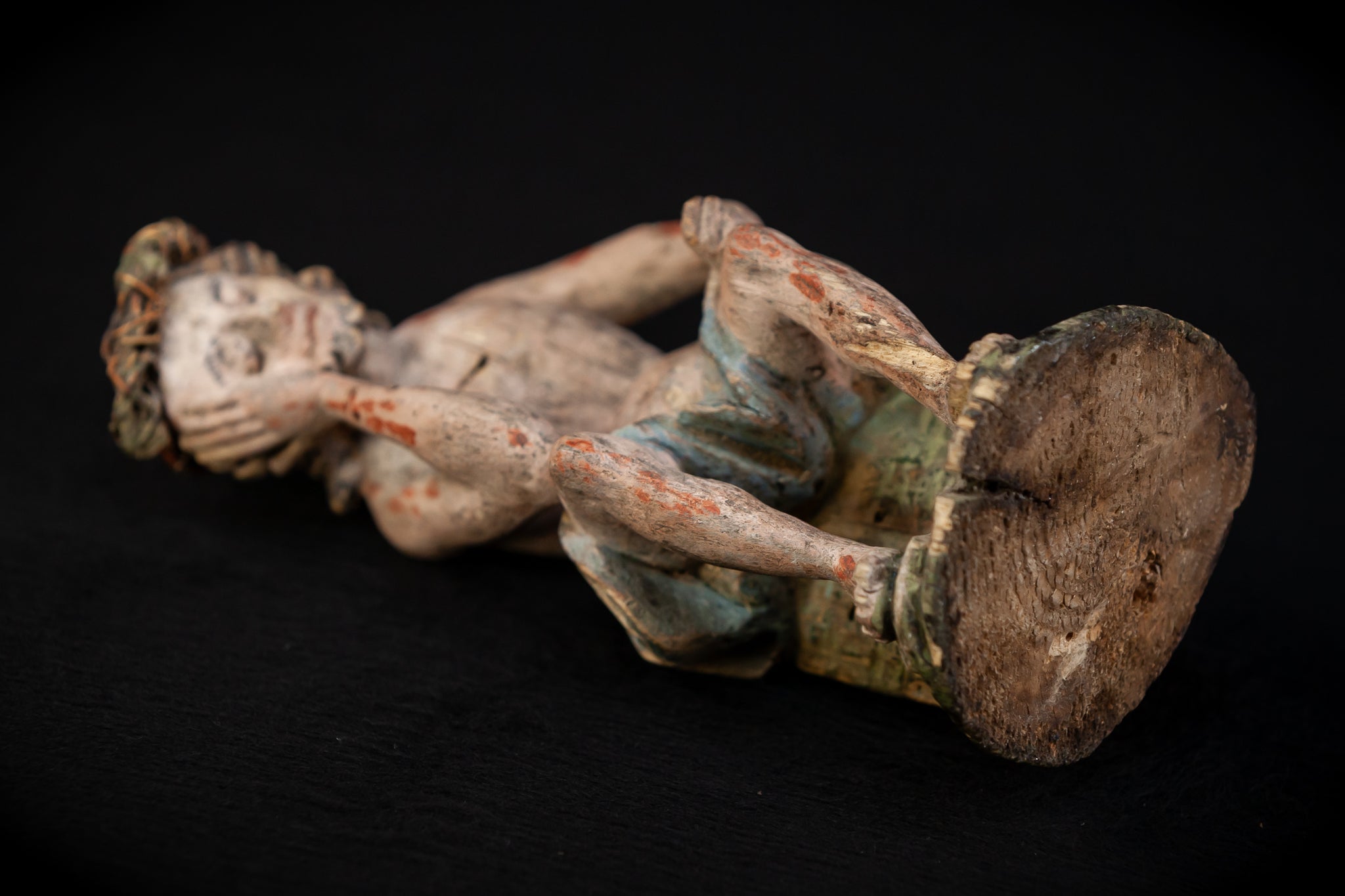 Pensive Christ Wooden Sculpture | 1700s Antique | 7.3" / 18.5 cm