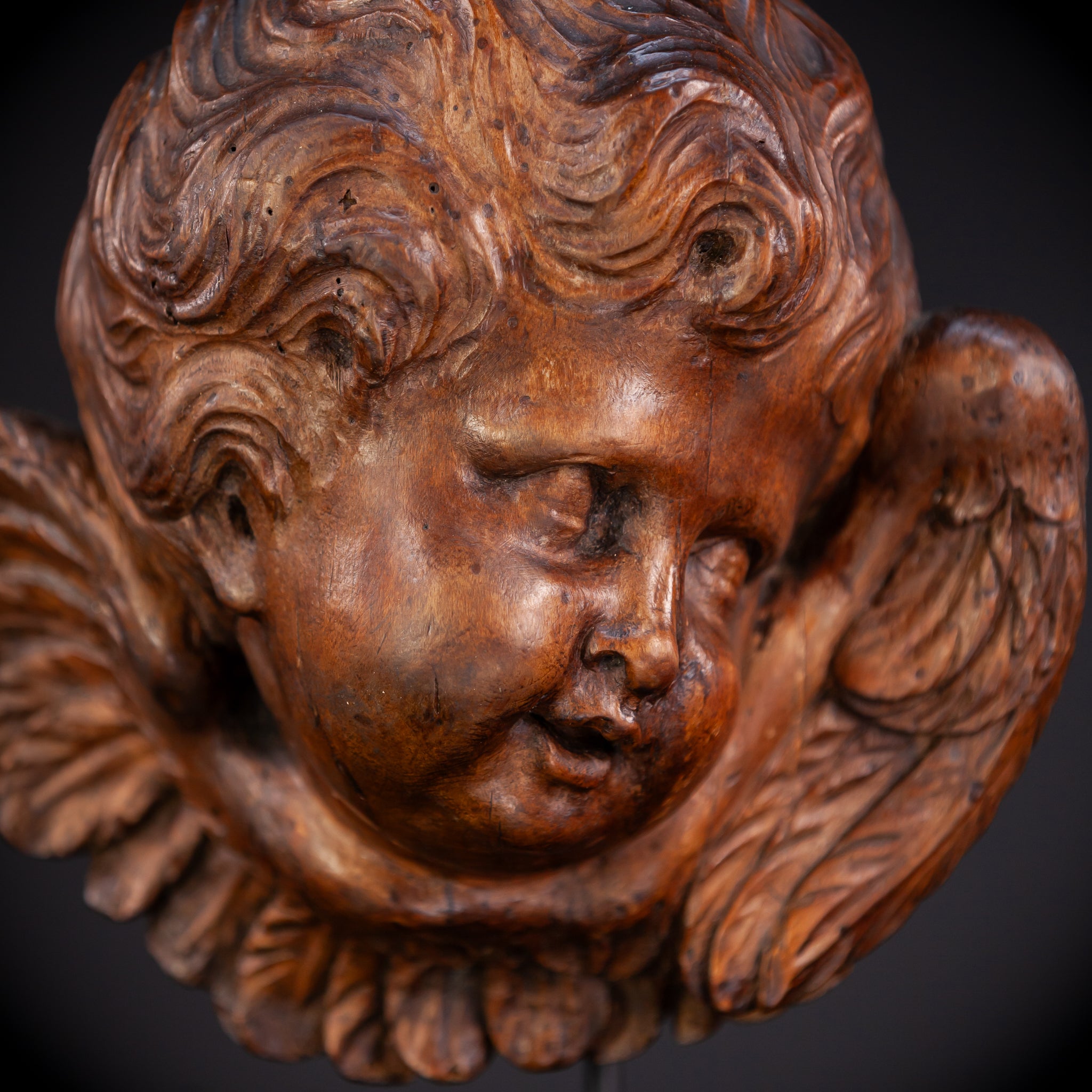 Angel Wood Carving | 1800s Antique | 8.7" / 22 cm