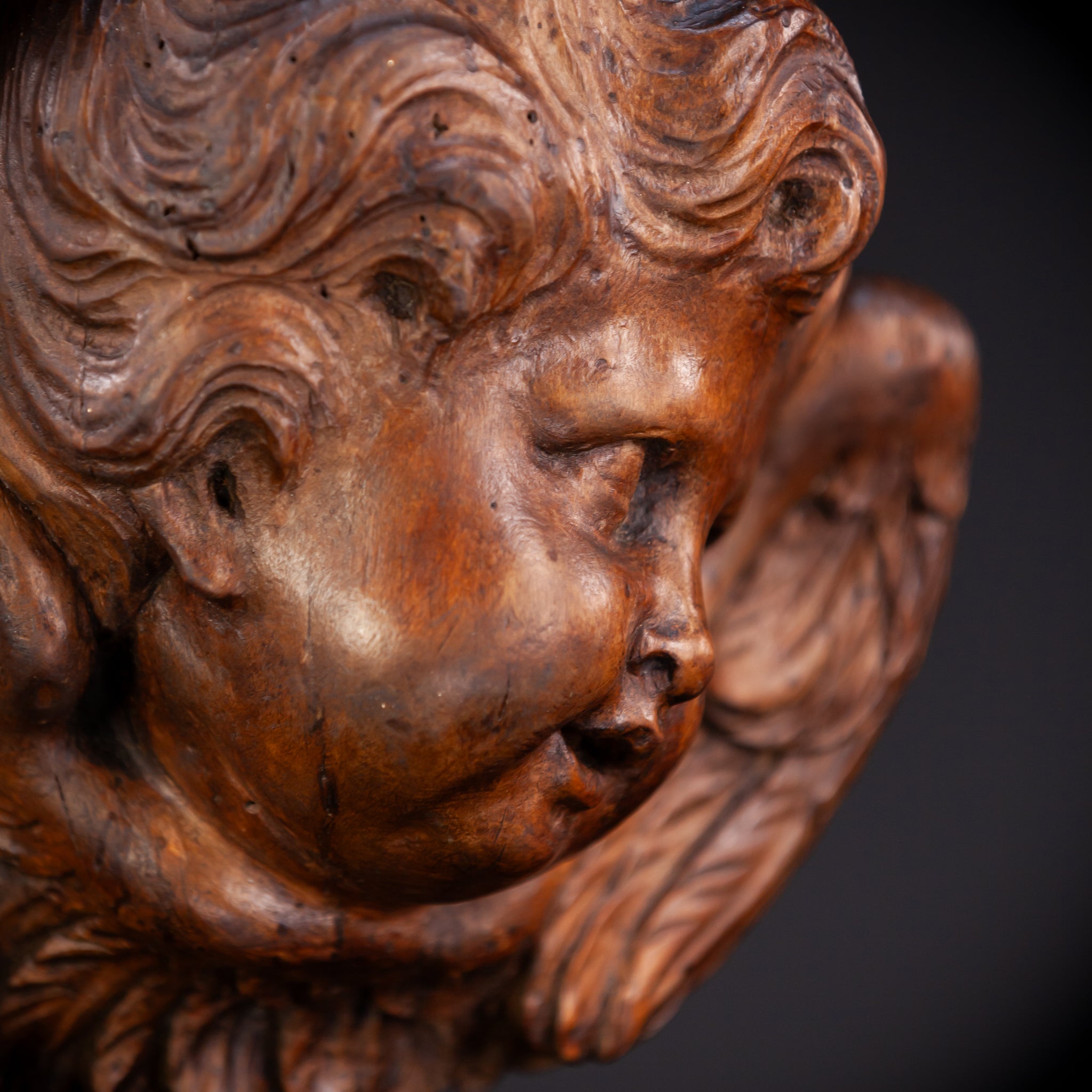 Angel Wood Carving | 1800s Antique | 8.7" / 22 cm