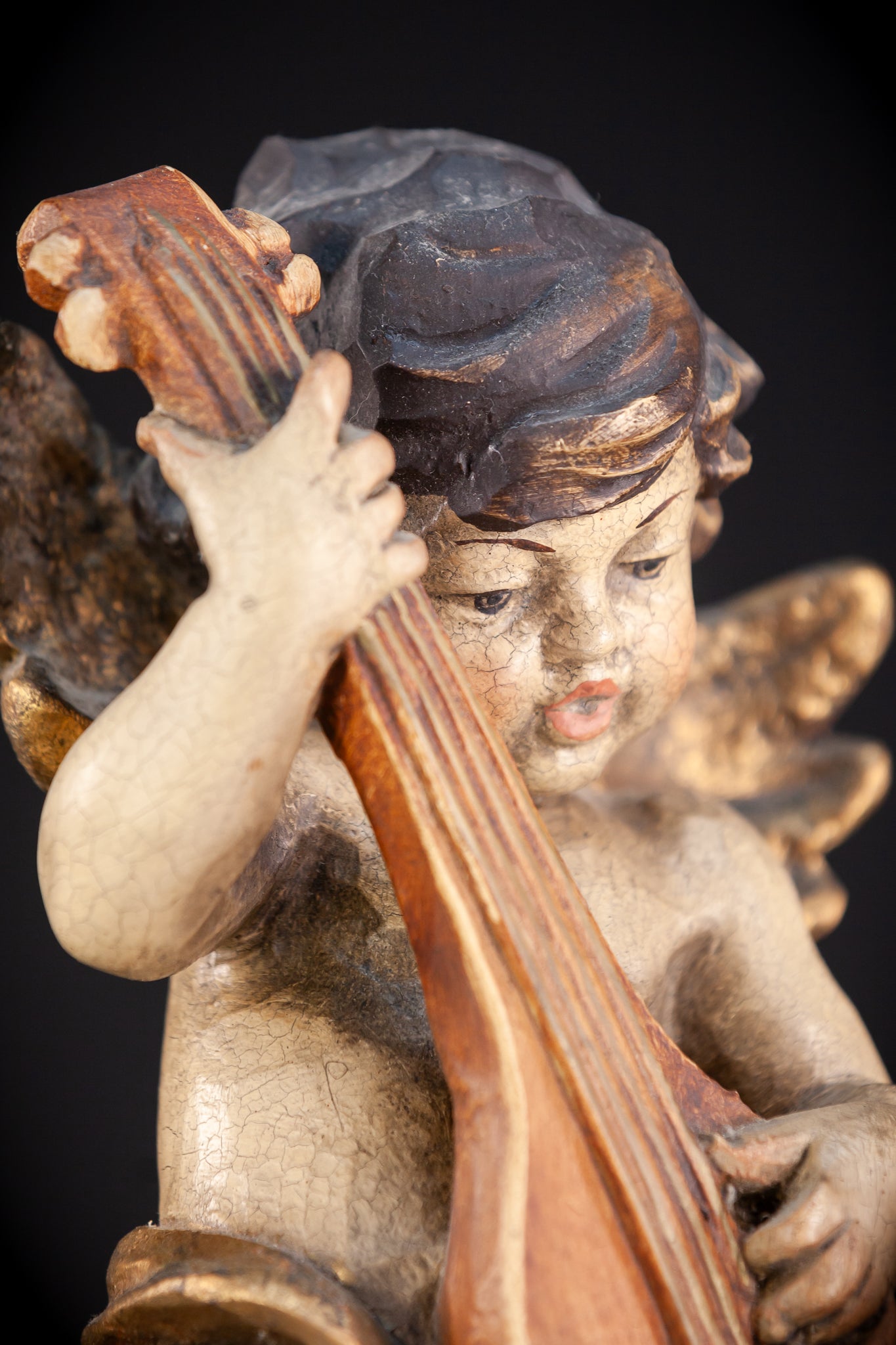 Wood Carving Angel Statue | Vintage 13.8" / 35 cm