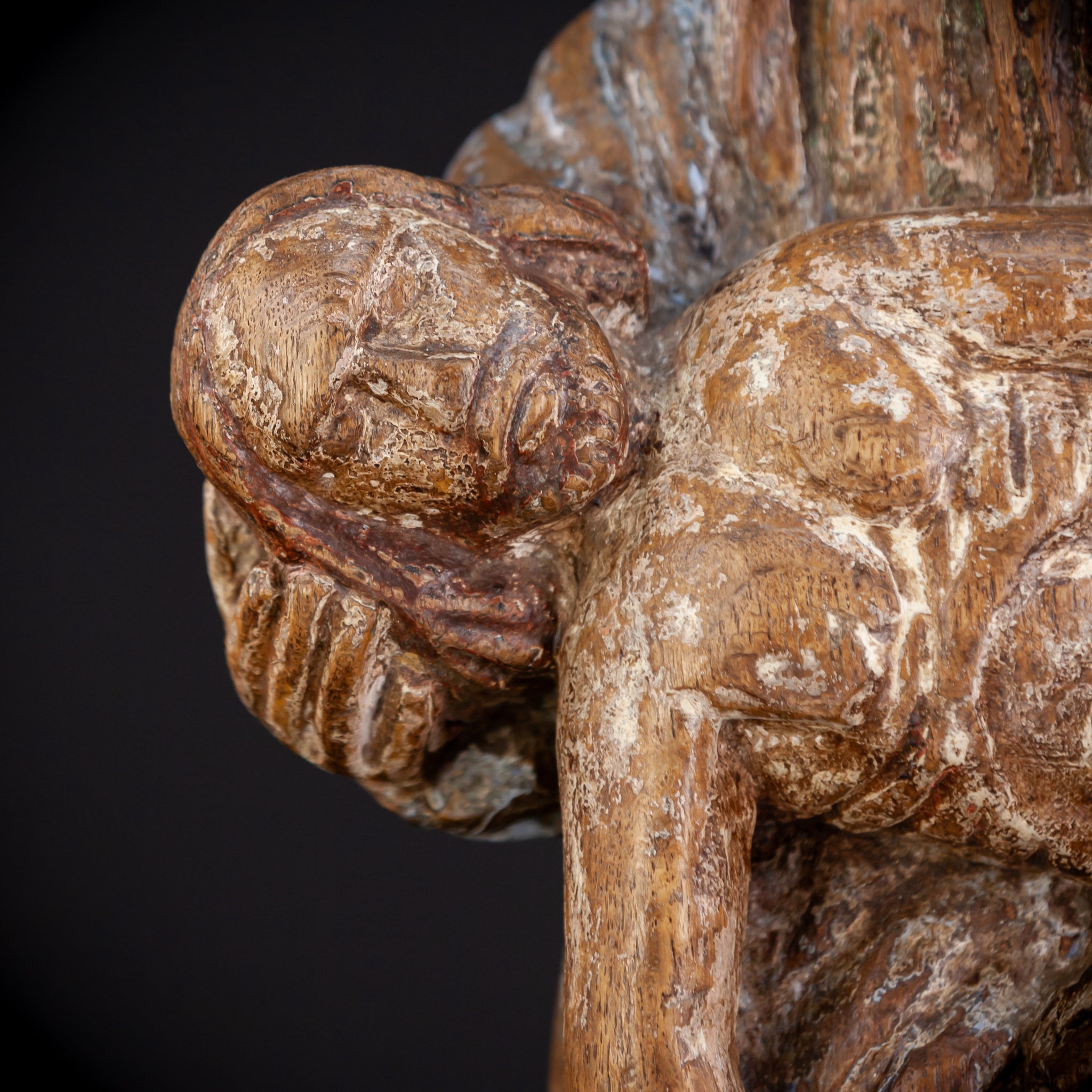 Pieta Wood Carving Sculpture | 1500s Antique | 17.1" / 43.5 cm