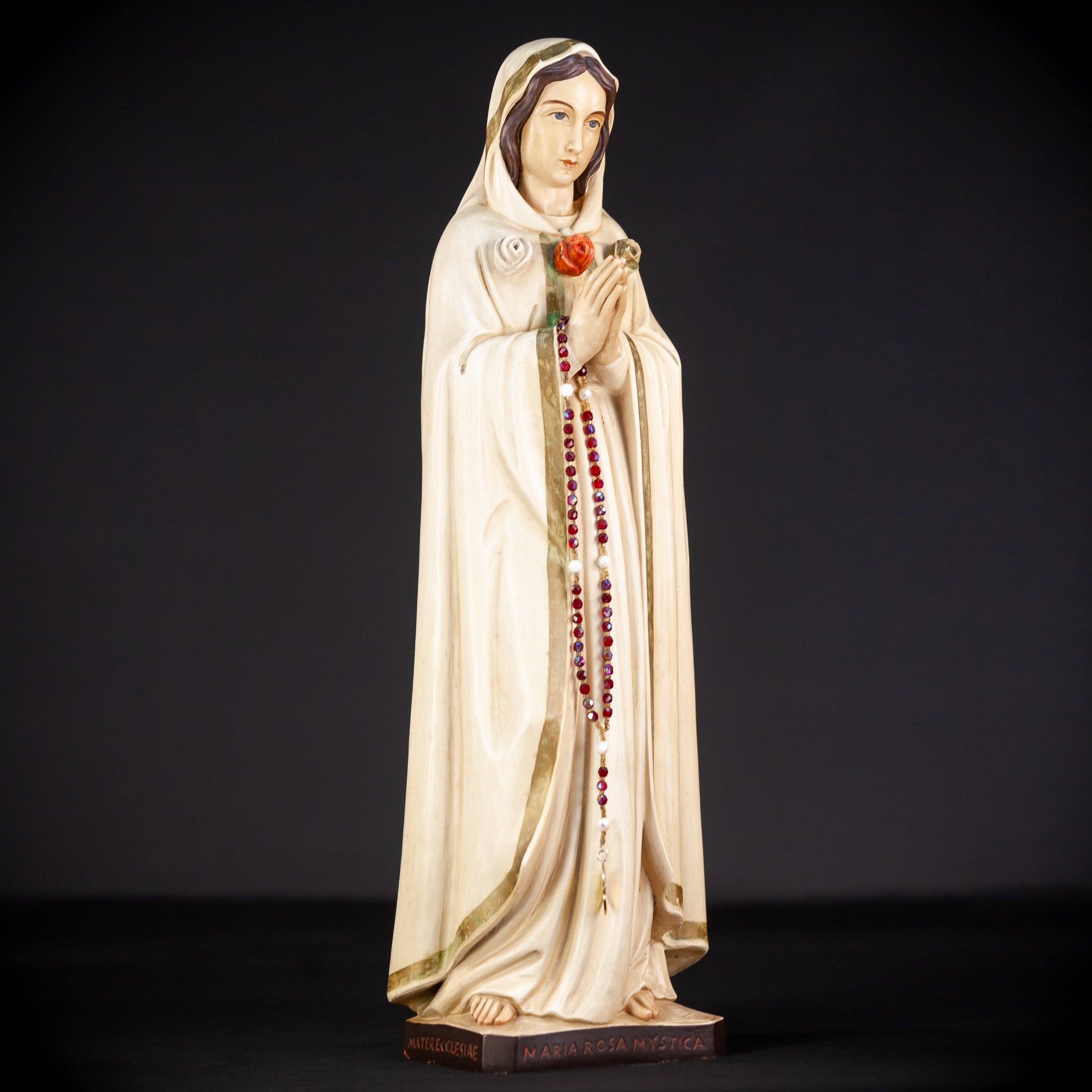 Maria Rosa Mystica Wooden Statue 18.9"