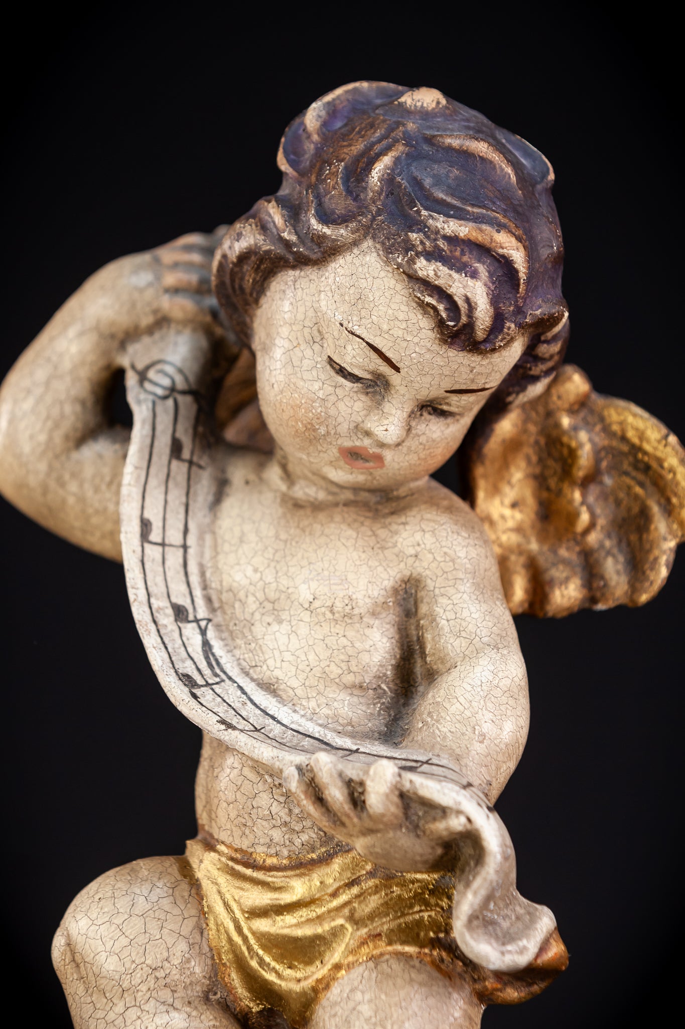 Angel Sculpture | Vintage Italian Wooden Cherub | 13.4" / 34 cm