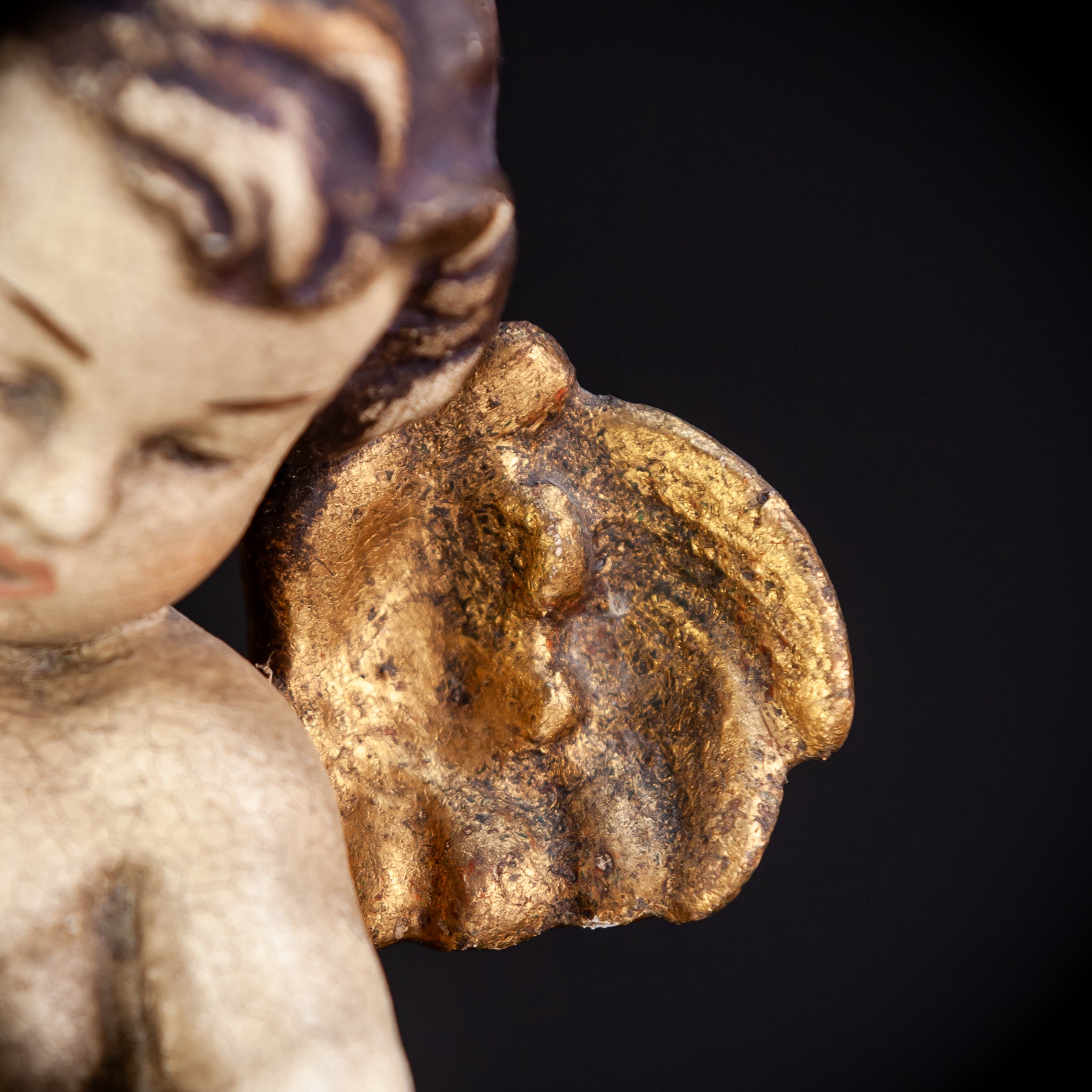 Angel Sculpture | Vintage Italian Wooden Cherub | 13.4" / 34 cm