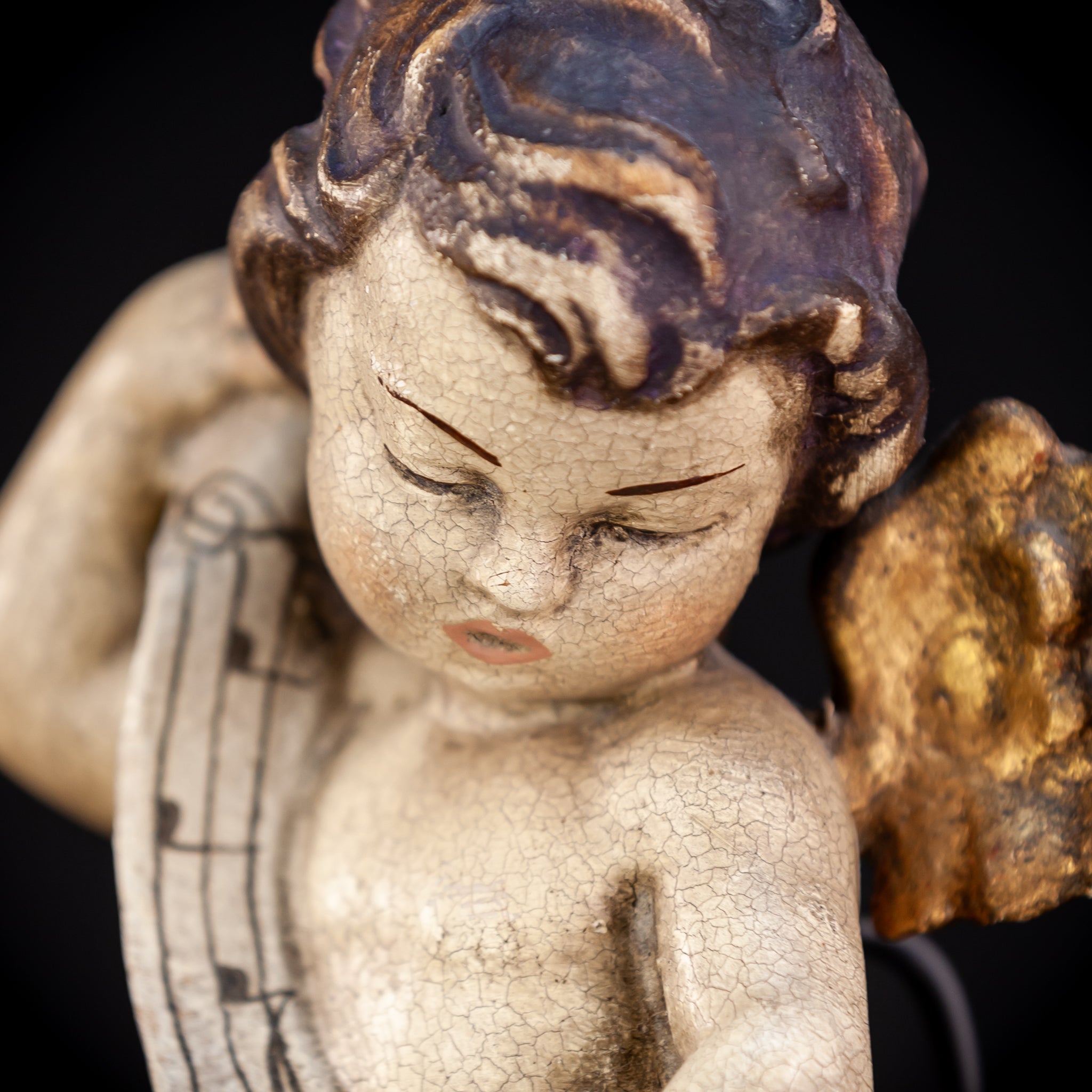 Angel Sculpture | Vintage Italian Wooden Cherub | 13.4" / 34 cm
