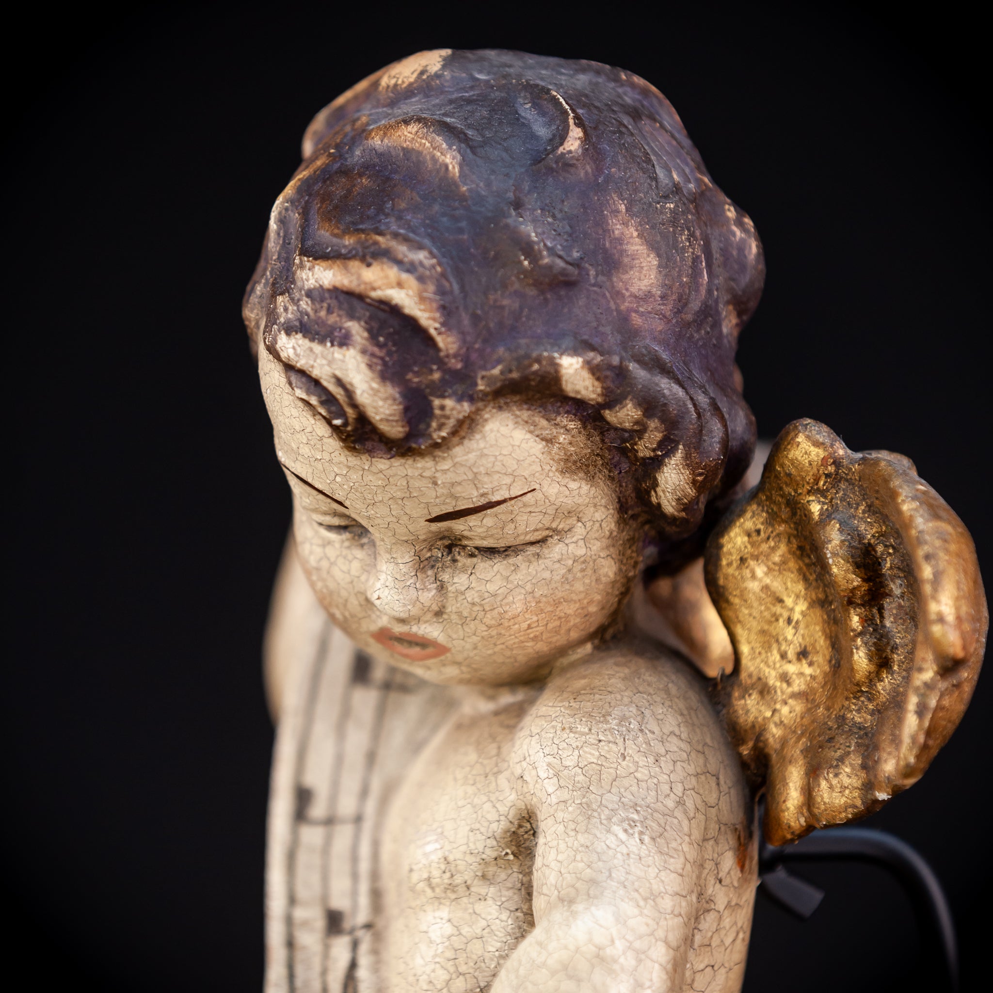 Angel Sculpture | Vintage Italian Wooden Cherub | 13.4" / 34 cm