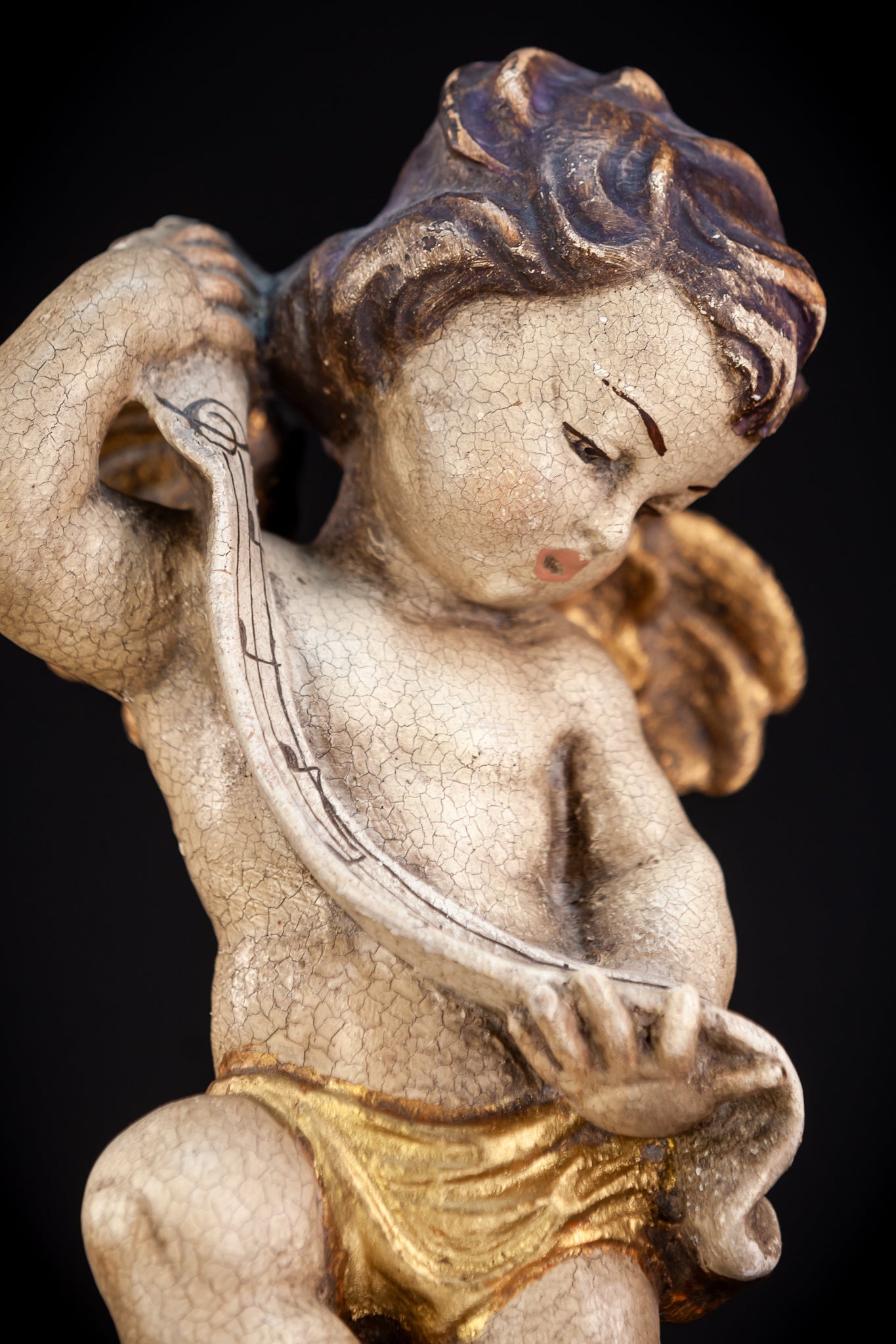 Angel Sculpture | Vintage Italian Wooden Cherub | 13.4" / 34 cm