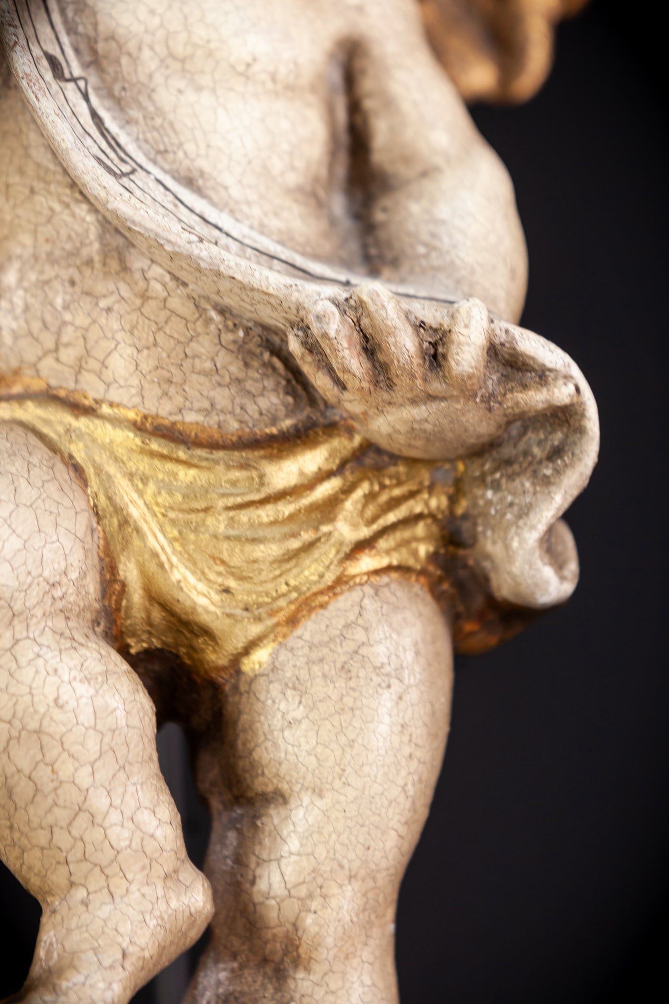 Angel Sculpture | Vintage Italian Wooden Cherub | 13.4" / 34 cm