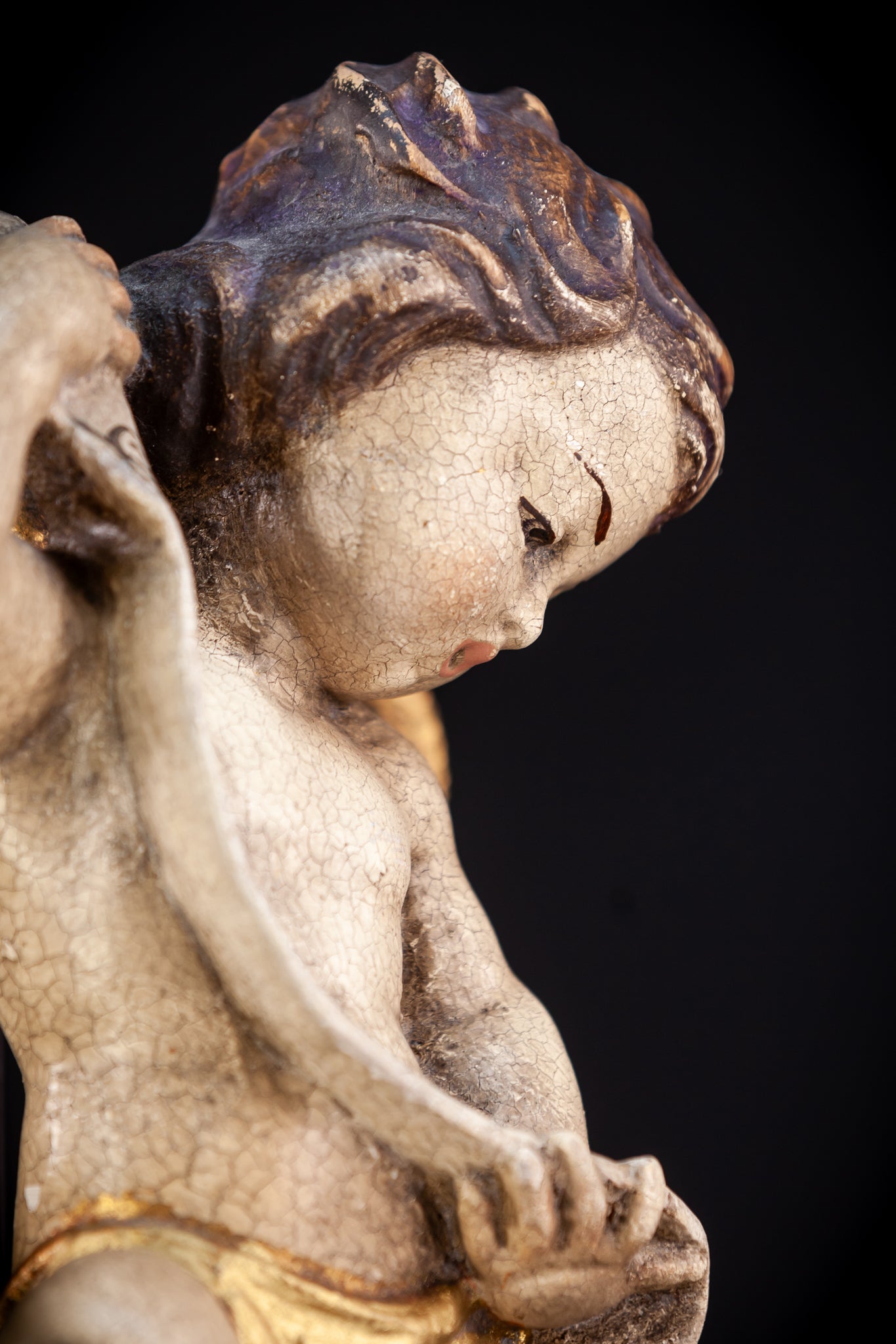 Angel Sculpture | Vintage Italian Wooden Cherub | 13.4" / 34 cm