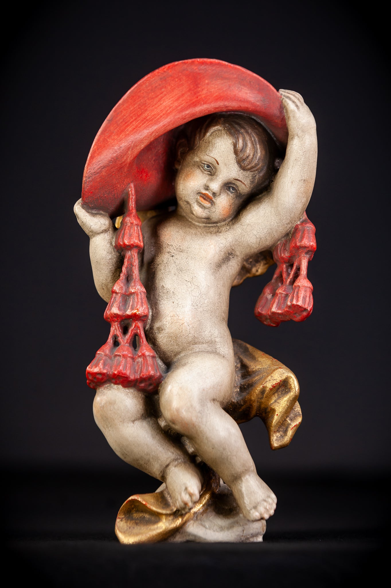 Angel Sculpture | Italian Wooden Cherub | 10"