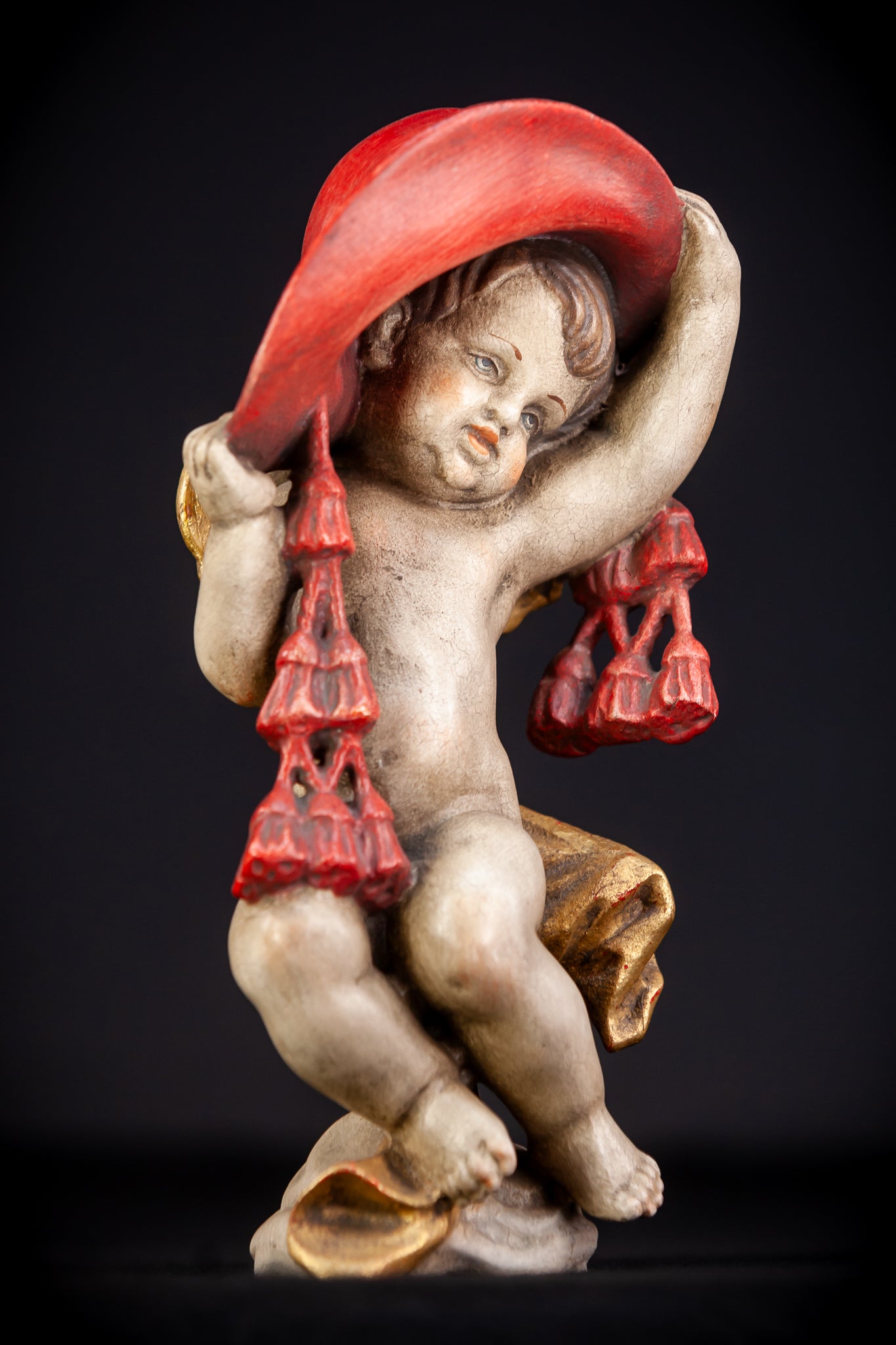 Angel Sculpture | Italian Wooden Cherub | 10"