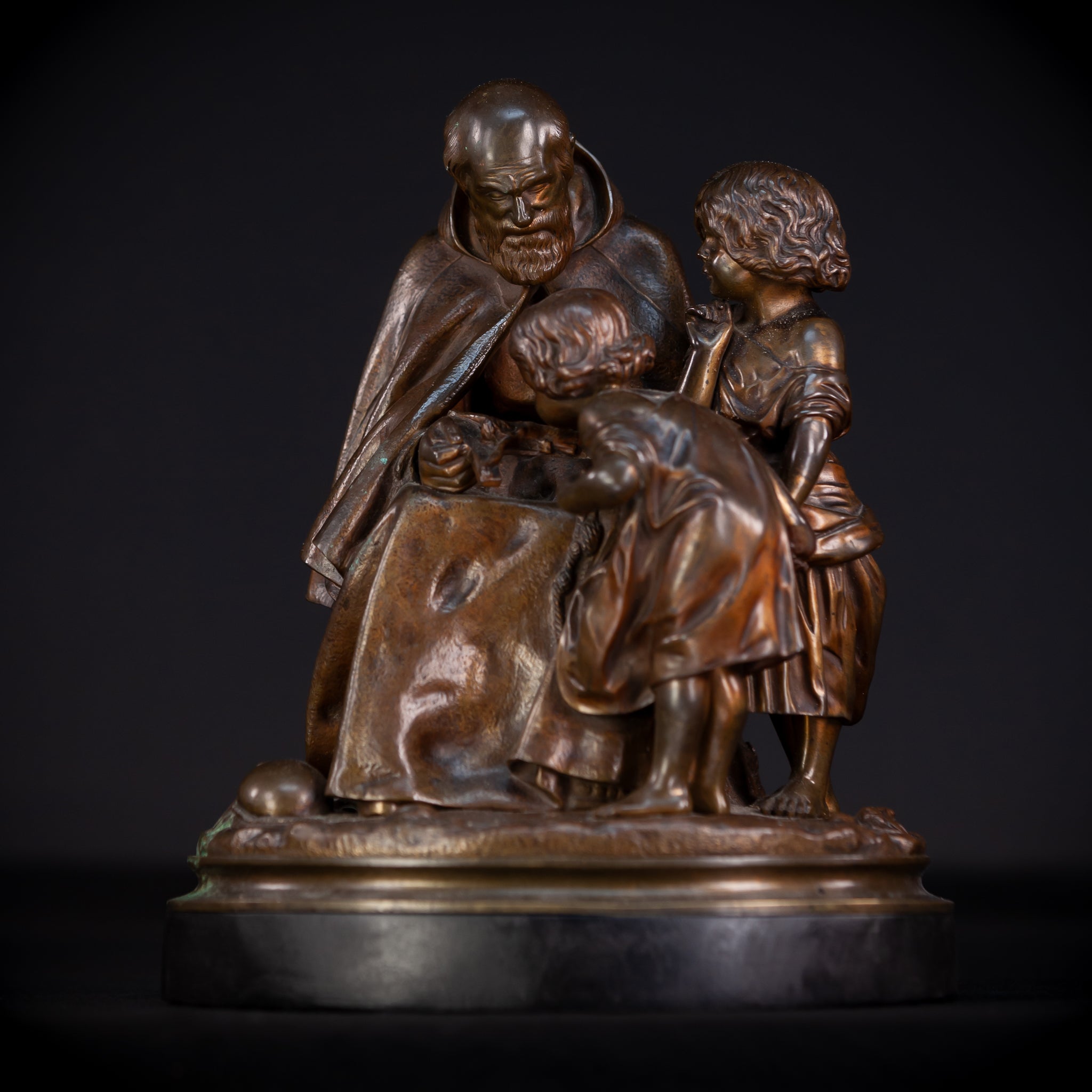 St Benedict with Children Bronze Sculpture | 11"