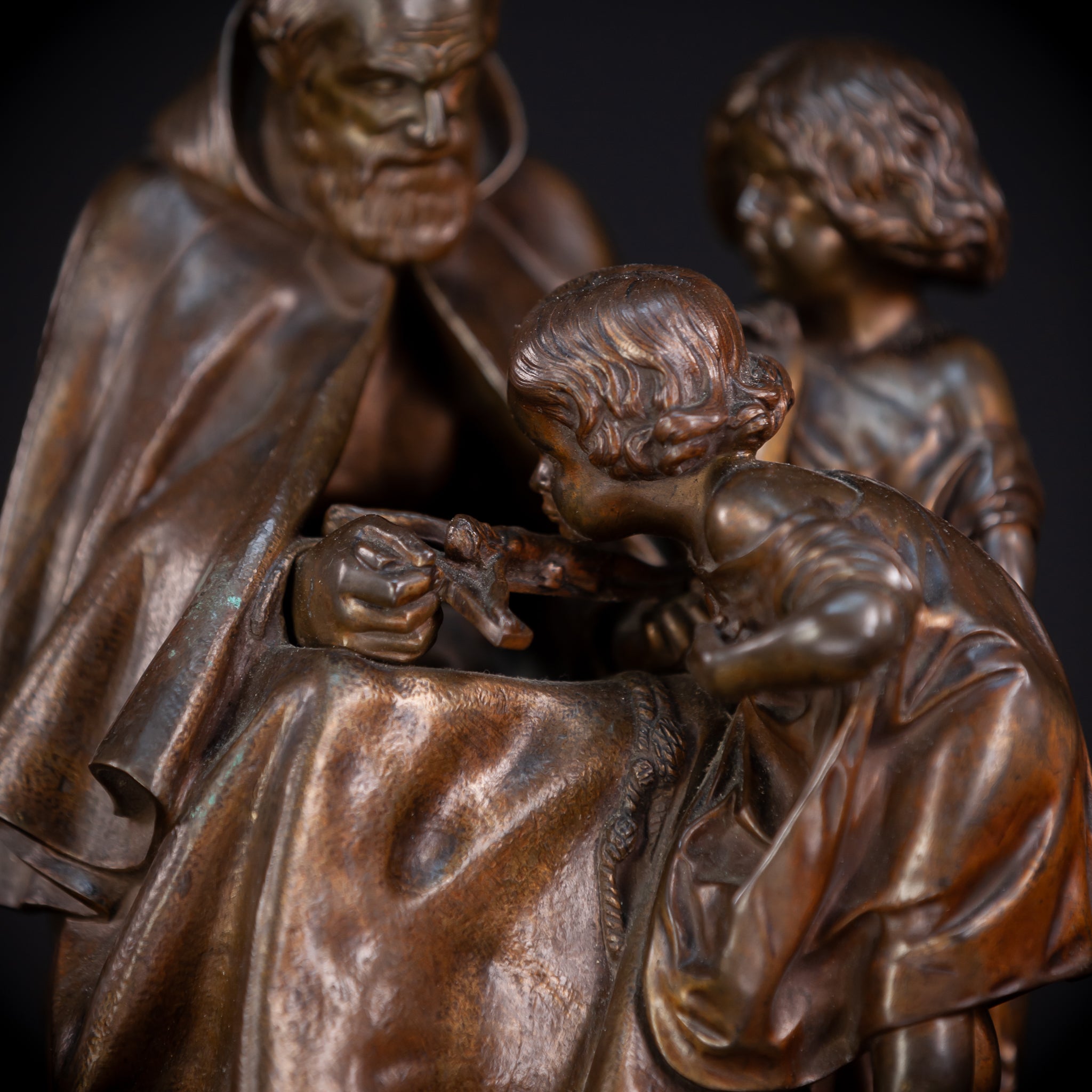 St Benedict with Children Bronze Sculpture | 11"