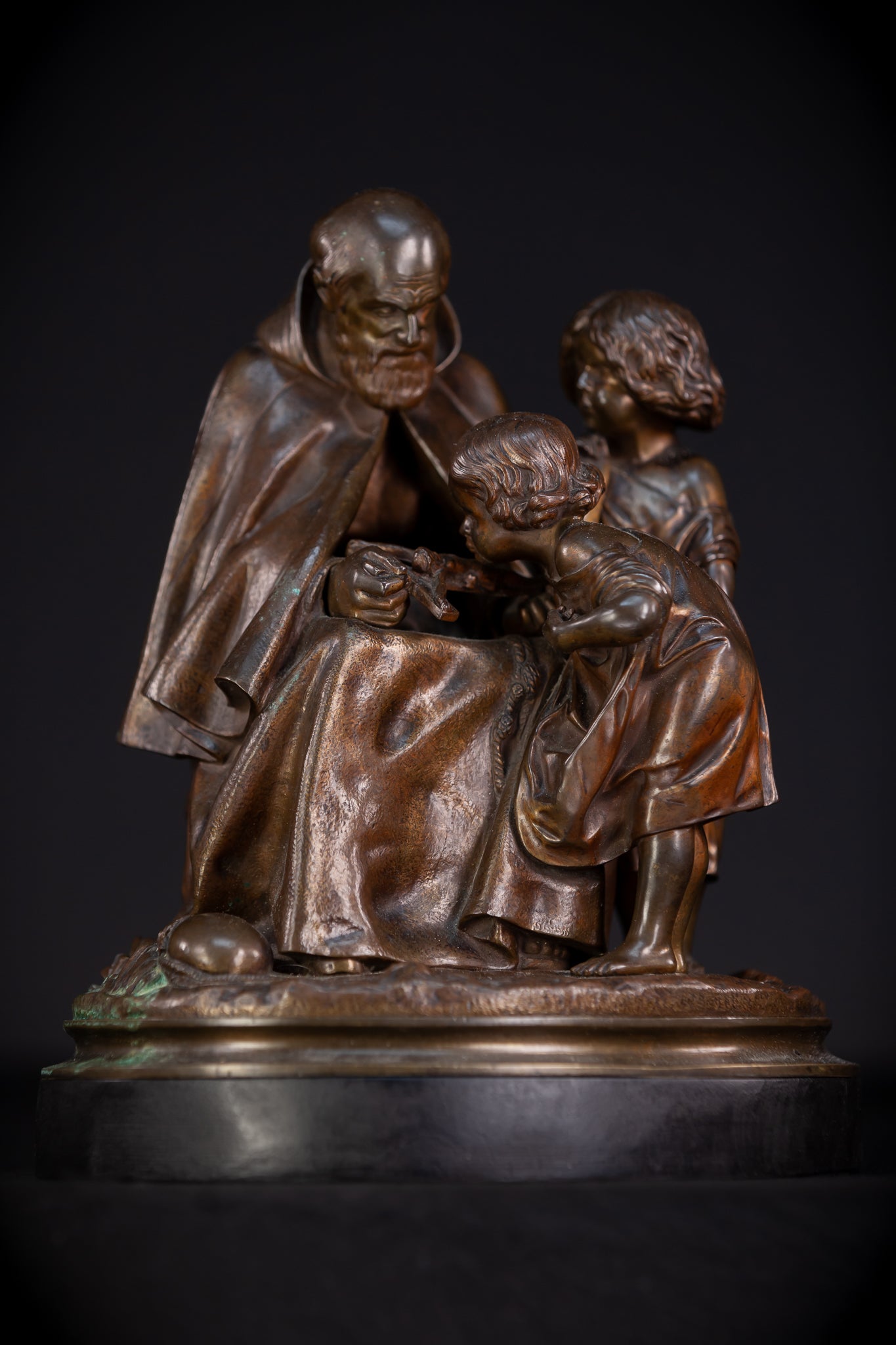 St Benedict with Children Bronze Sculpture | 11"