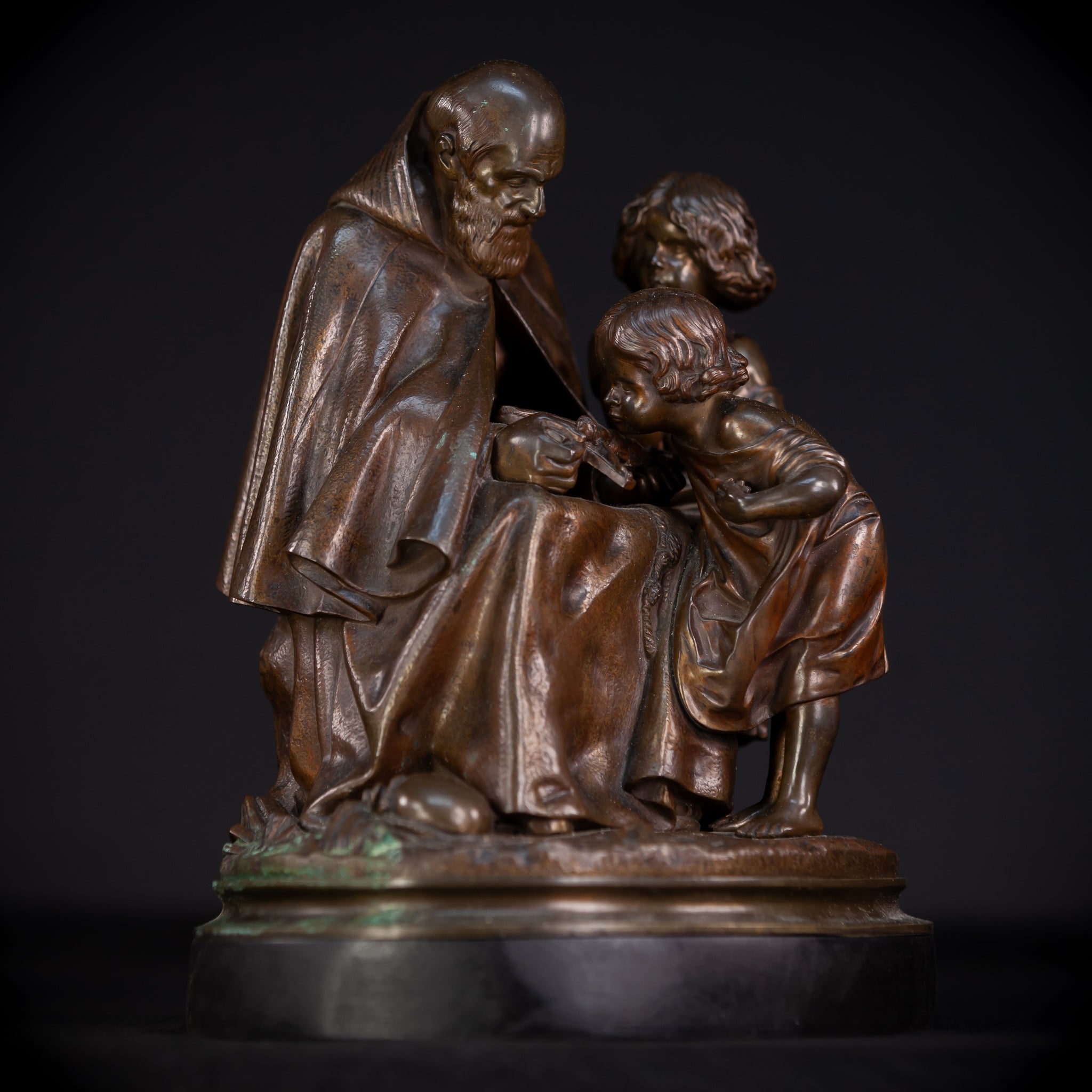 St Benedict with Children Bronze Sculpture | 11"