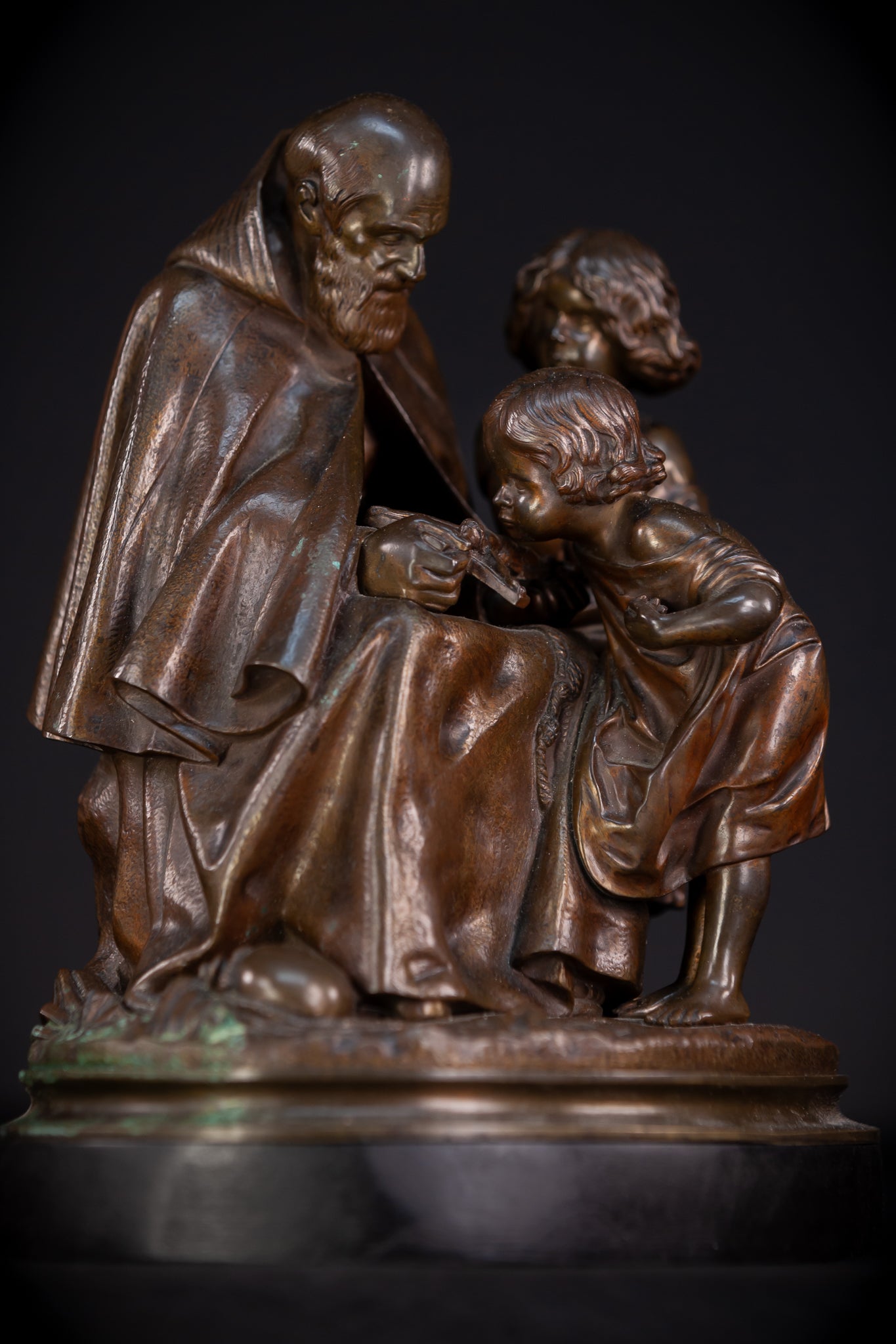 St Benedict with Children Bronze Sculpture | 11"