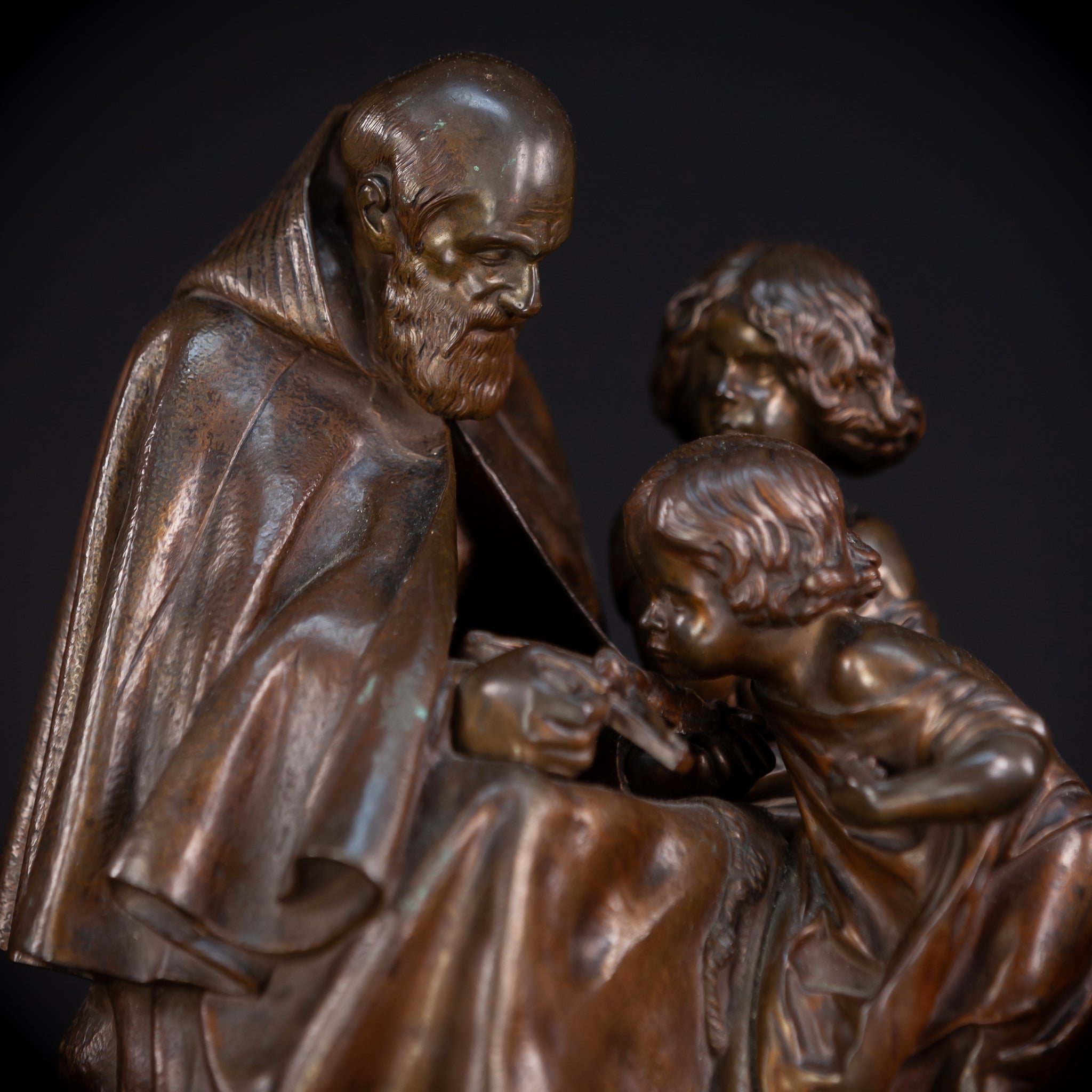 St Benedict with Children Bronze Sculpture | 11"