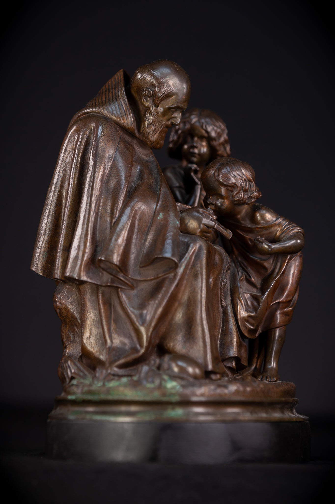 St Benedict with Children Bronze Sculpture | 11"