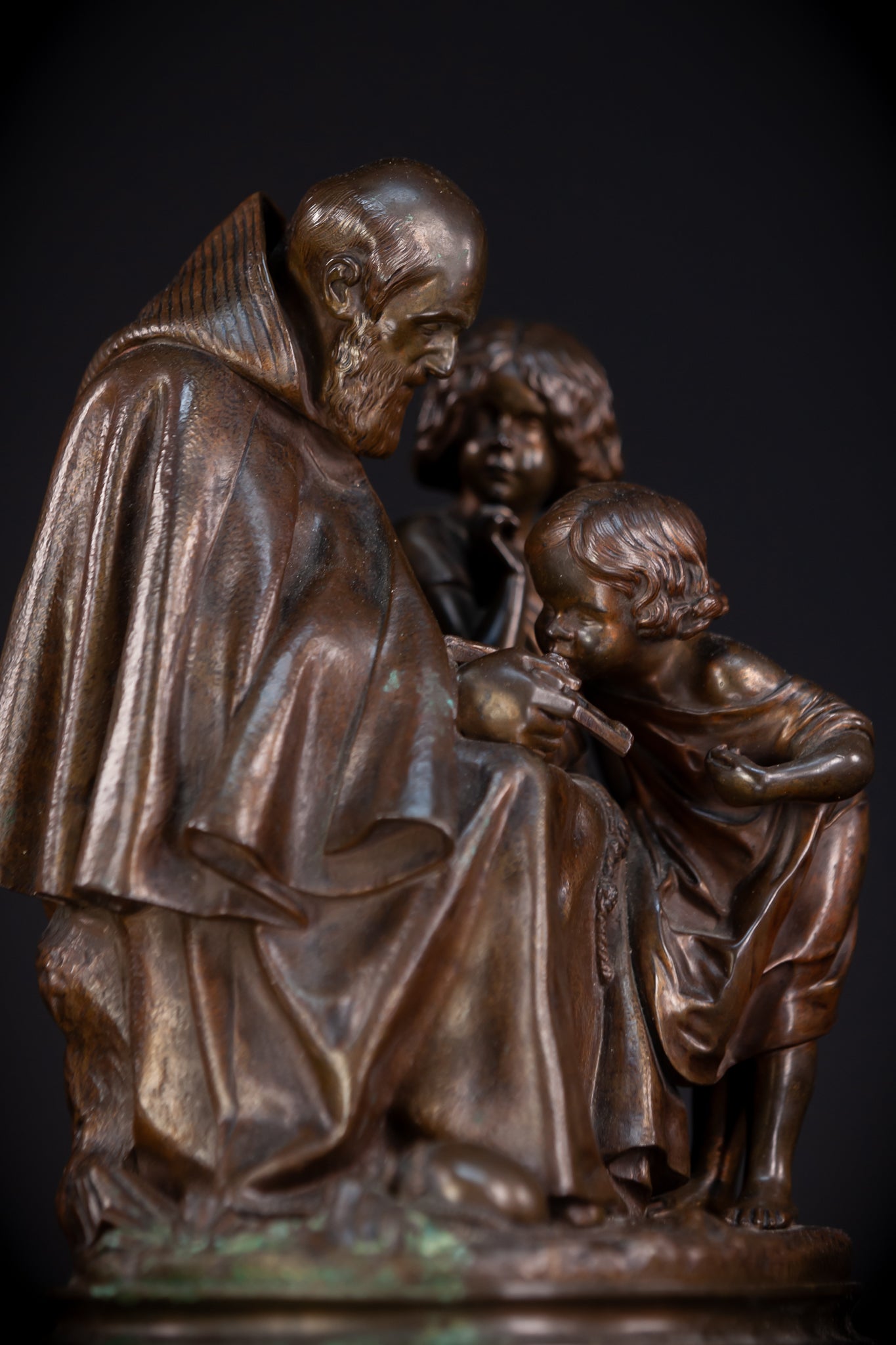St Benedict with Children Bronze Sculpture | 11"