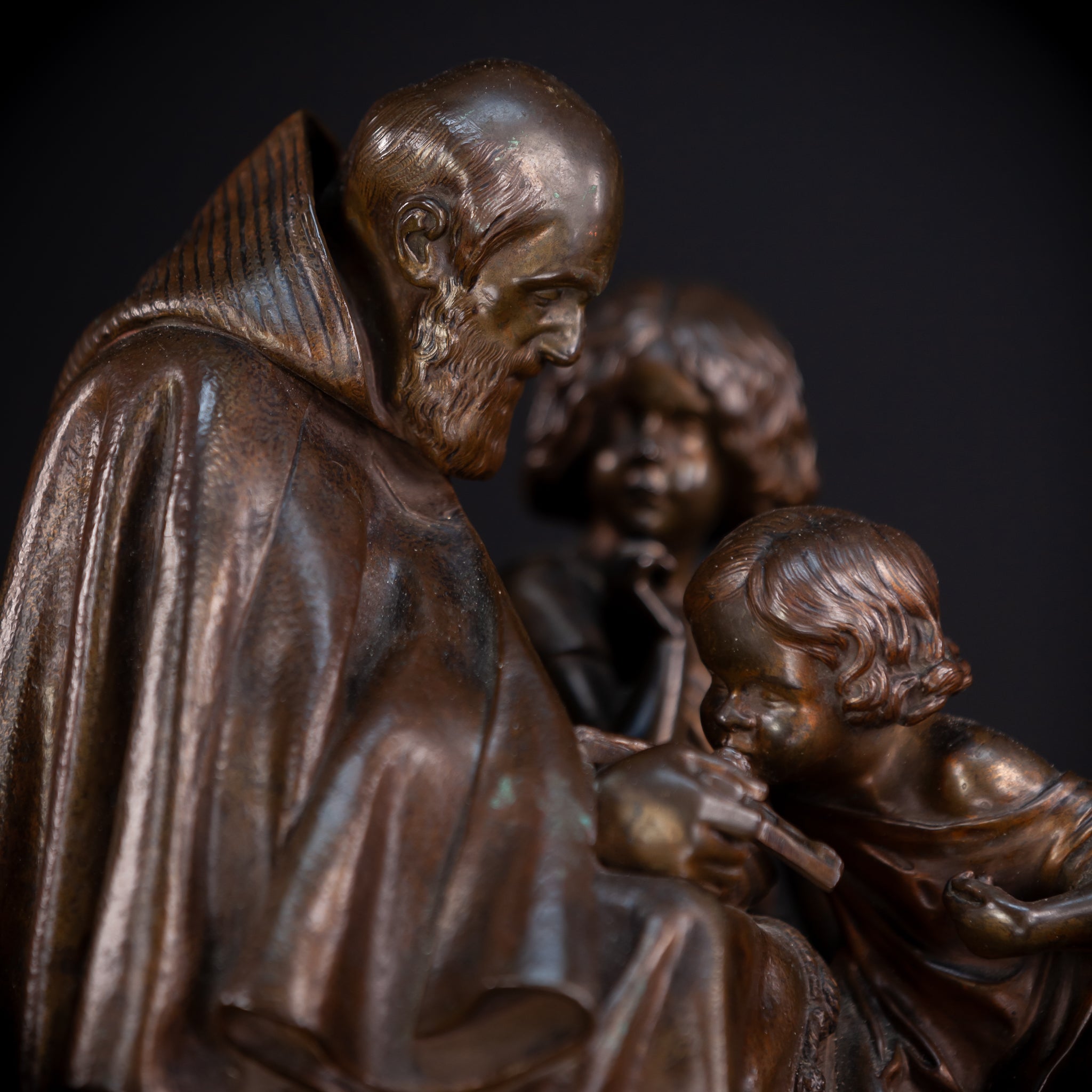 St Benedict with Children Bronze Sculpture | 11"